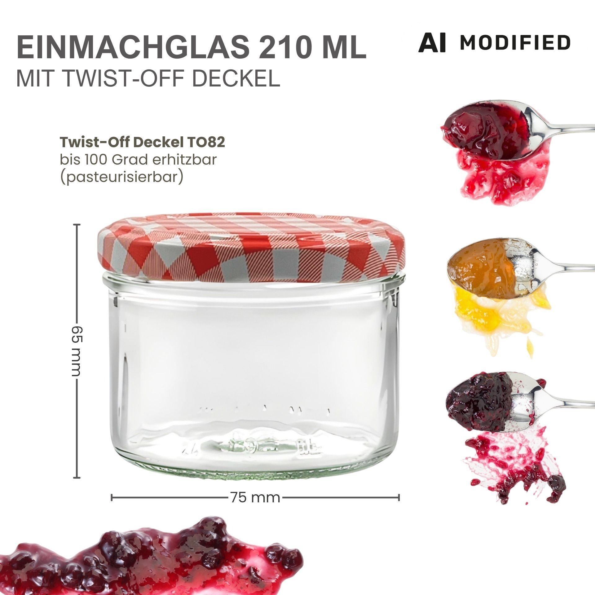 Sturzgläser 6x210 ml mit Schraubdeckel rot-weiss kariert