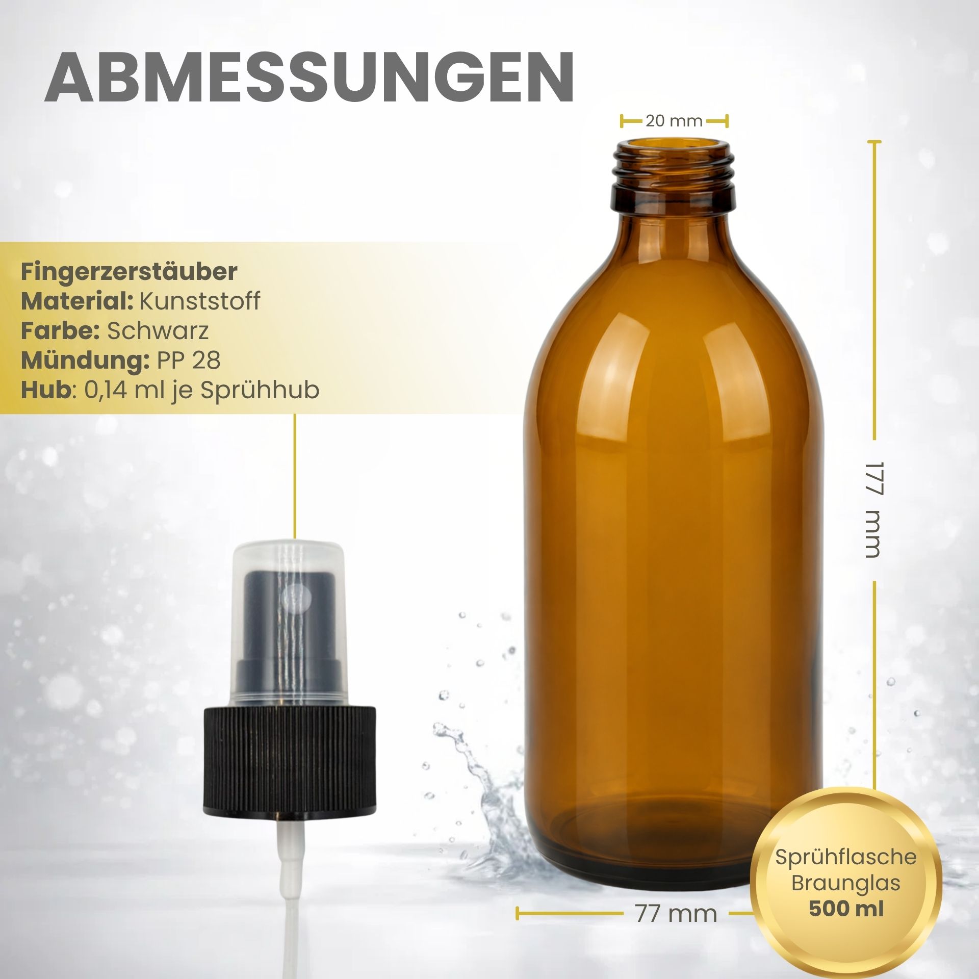 Sprühflasche  500 ml Glas braun mit Zerstäuber