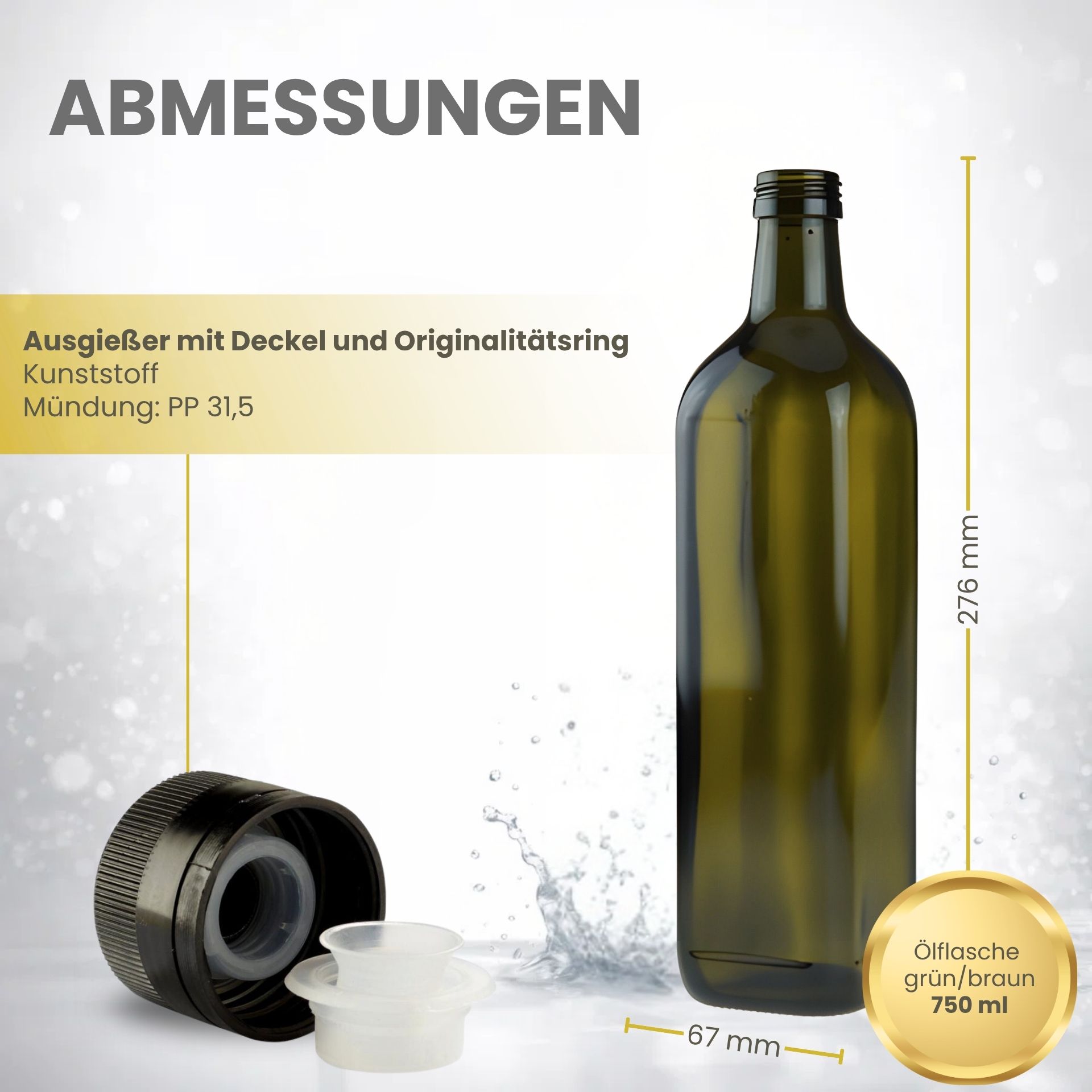 Glasflasche  750 ml eckig Marasca Antik Ölflasche mit Ausgießer und Originalitätsring