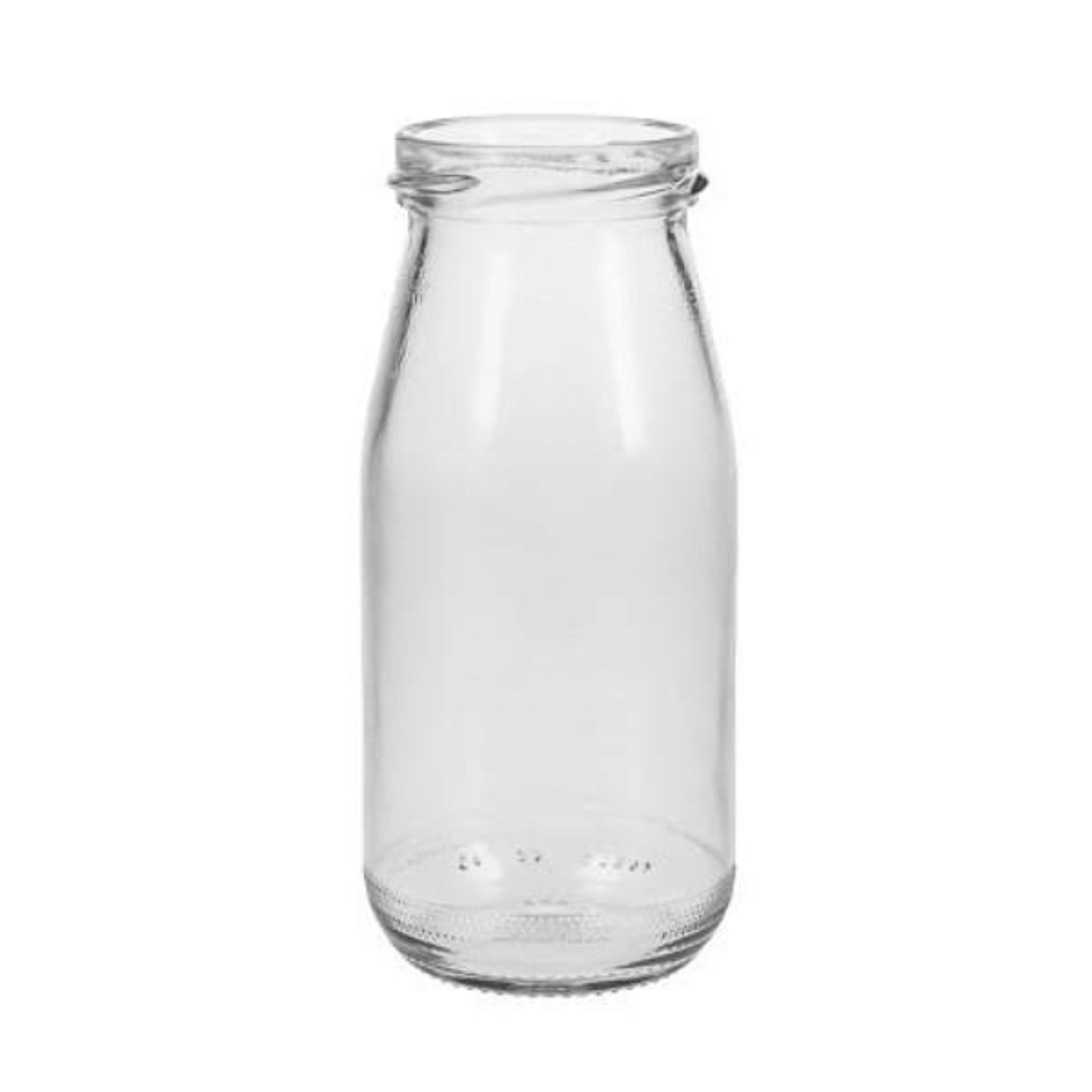 Glasflasche 283 ml Milchflasche mit goldenem, silbernem oder schwarz-weißem Deckel auf weißem Hintergrund