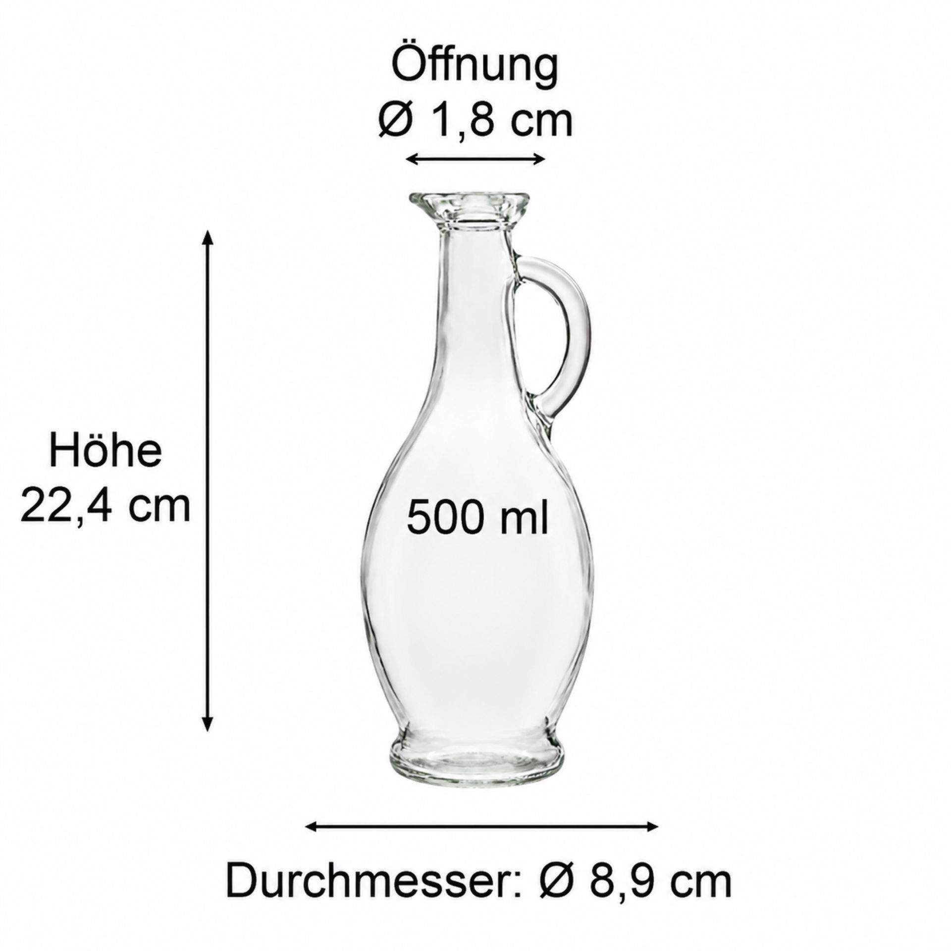 Glasflasche 500 ml Amphore mit Korken, transparent, elegant, ideal für Öle und Liköre