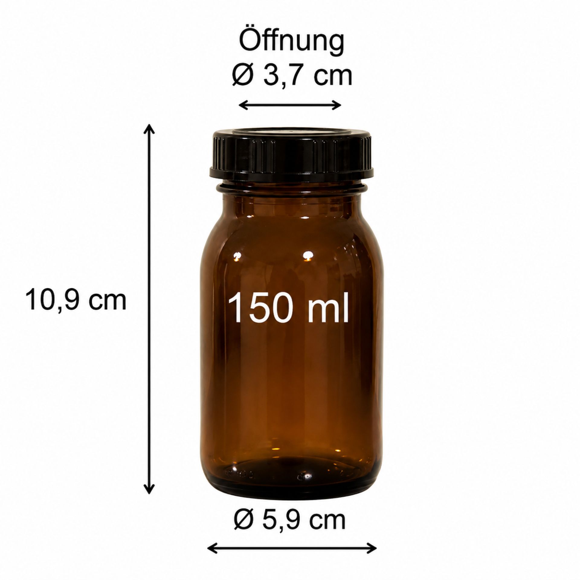 Braune Apothekerflasche 150 ml Weithalsflasche mit Schraubdeckel Vi1325KH150, ideal für Lagerung von Flüssigkeiten oder Chemikalien.