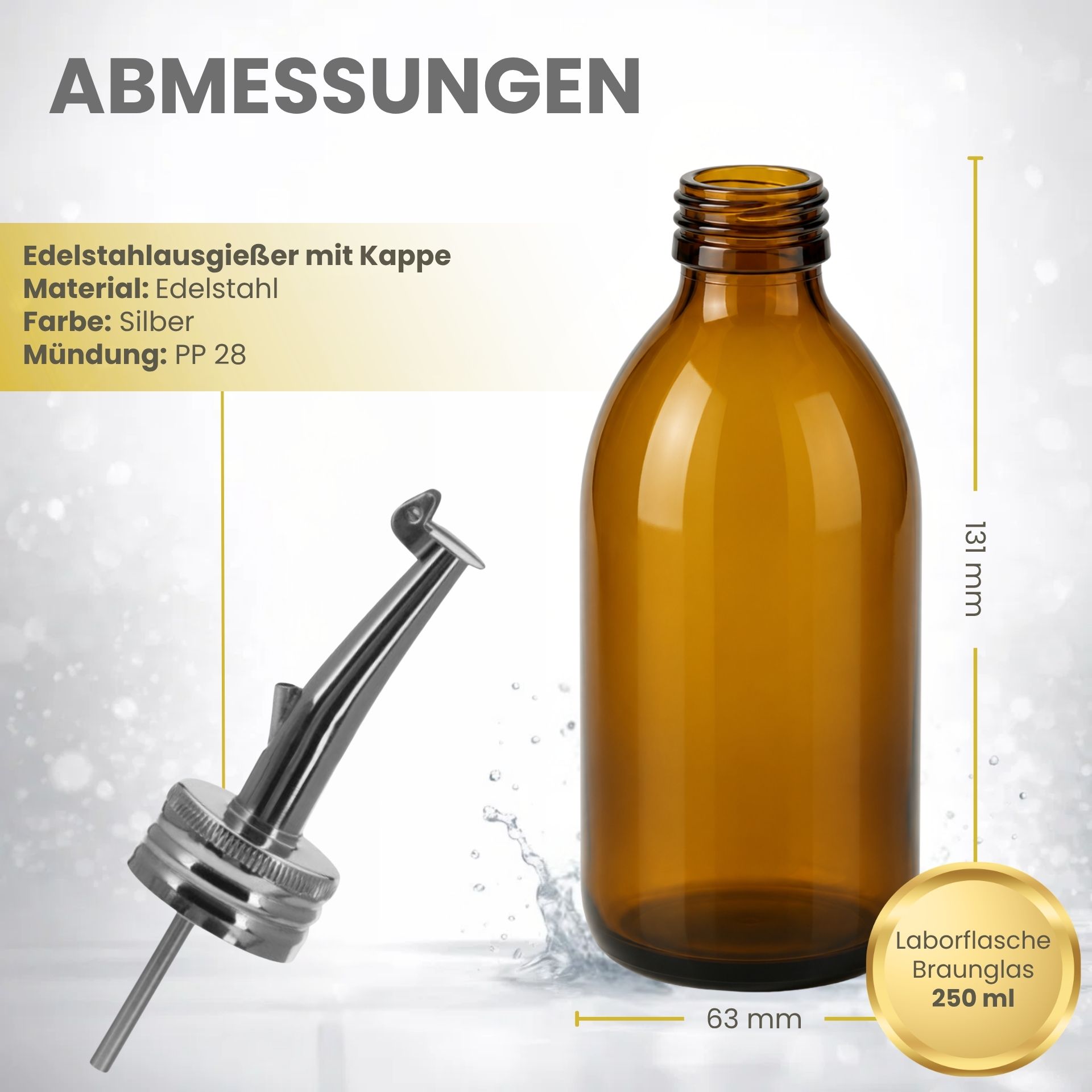 Apothekerflasche  250 ml Glas Edelstahl-Ausgießer