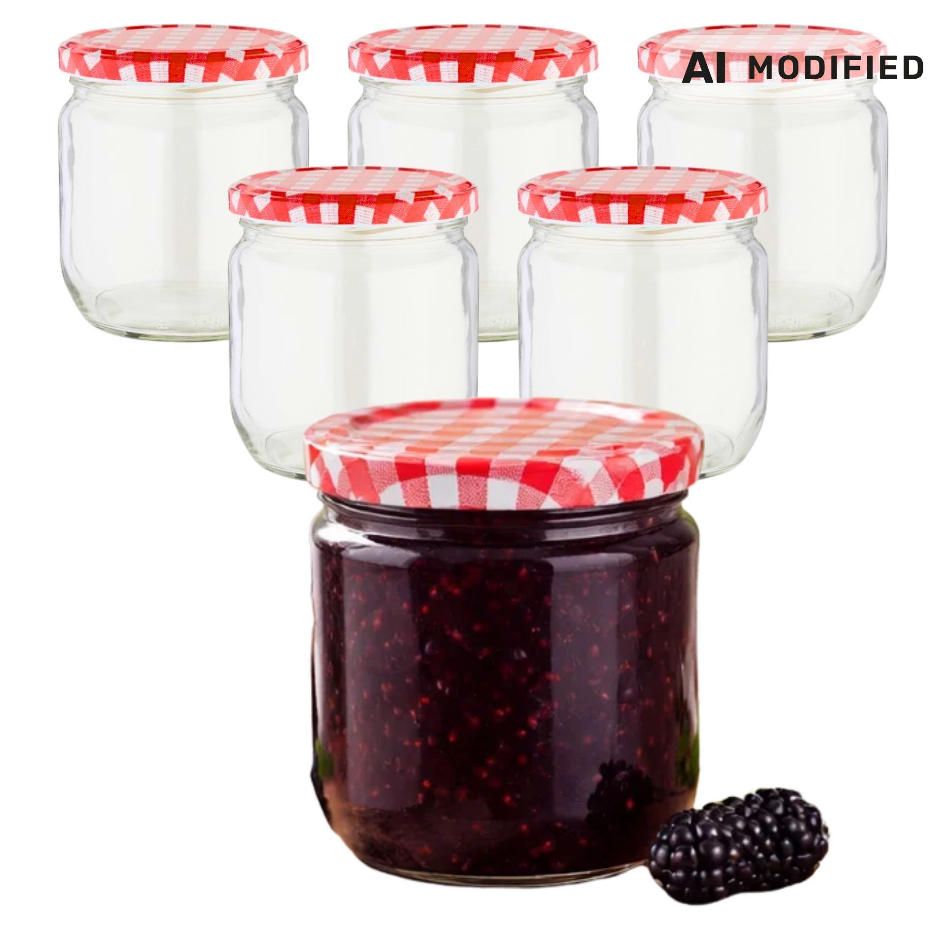 Einmachgläser 6x425 ml mit Schraubdeckel rot-weiss kariert