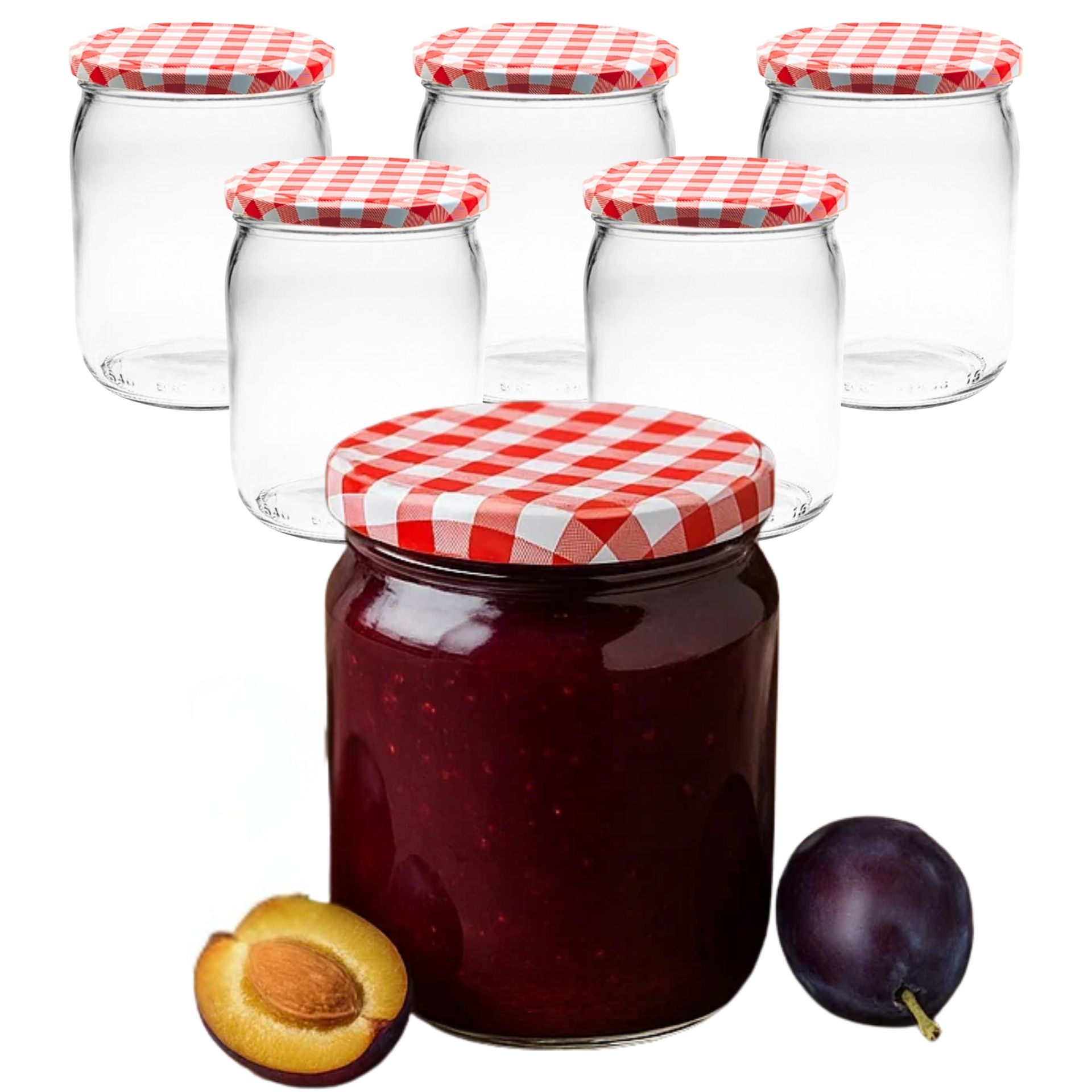 Einmachgläser 6x540 ml mit Schraubdeckel rot-weiss kariert