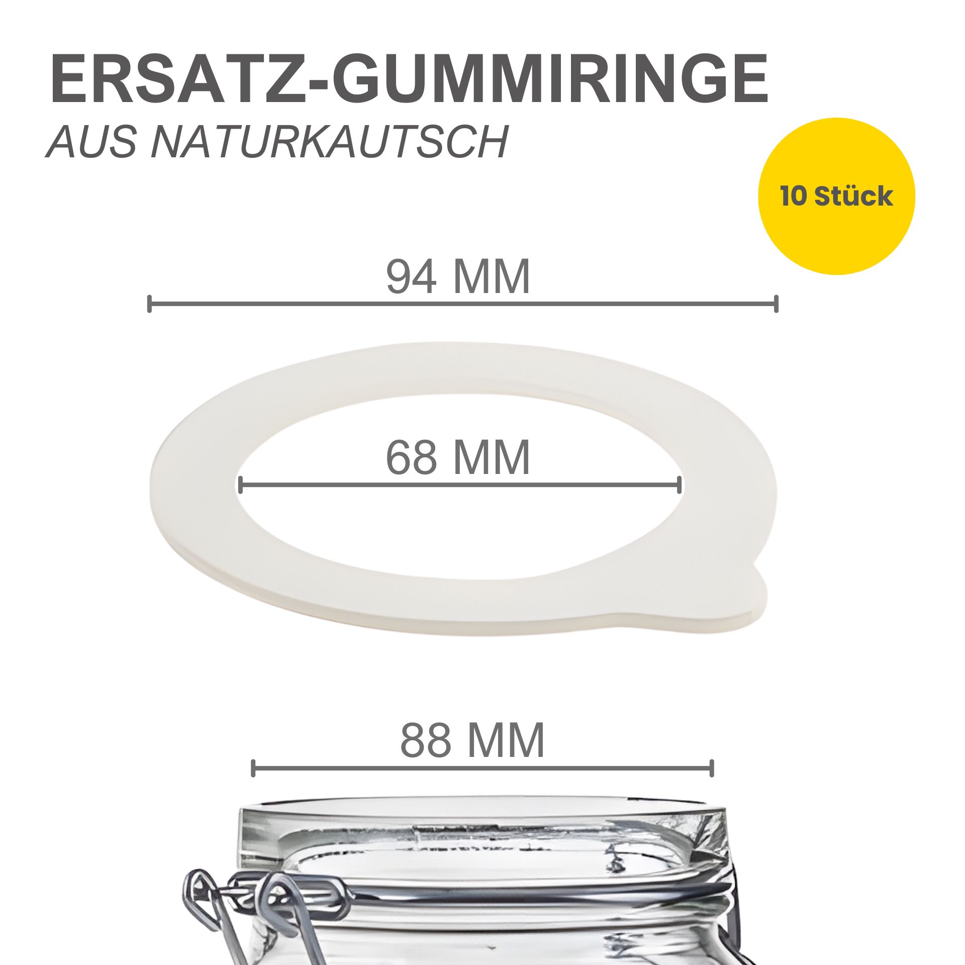 10 Einkochringe Gummiringe 68 x 94 mm in weiß