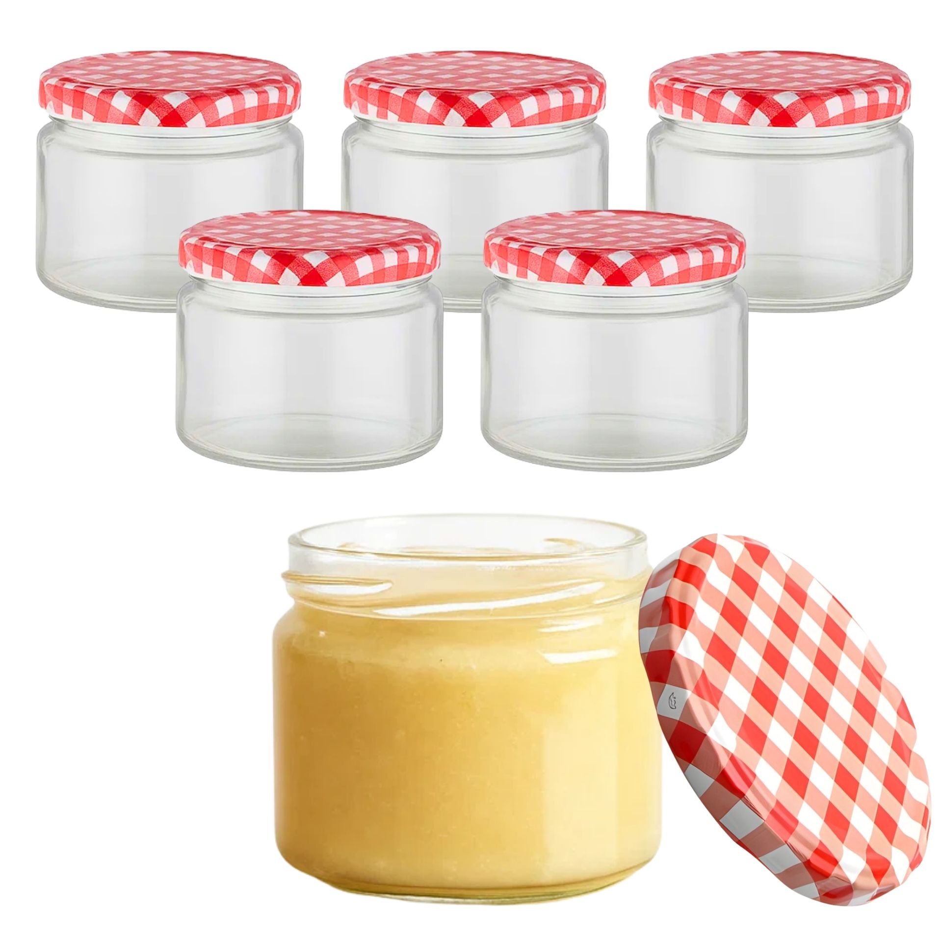Einmachgläser 6x330 ml mit Schraubdeckel rot-weiss kariert