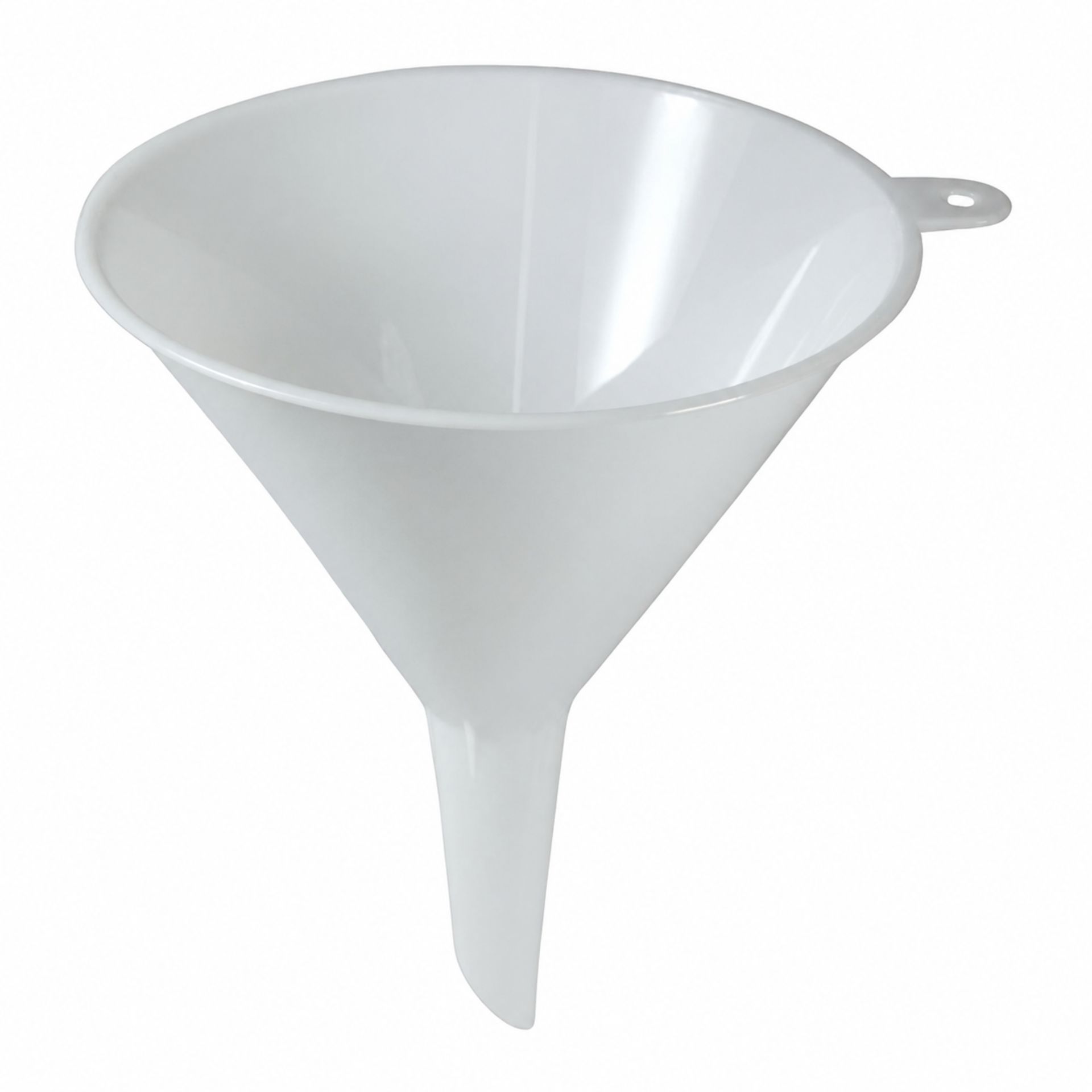 Trichter aus weißem Kunststoff, Durchmesser 12 cm, ideal zum Einfüllen von Flüssigkeiten in Flaschen und Dosen.