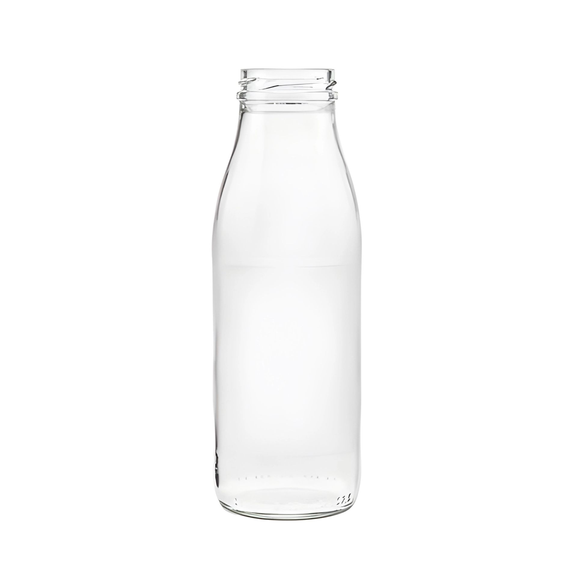 Glasflasche 500 ml, formschön und vielseitig einsetzbar als Milchflasche mit wiederverwendbarem Schraubdeckel in Gold, Silber oder Violett, ideal für Aufbewahrung und Recycling.
