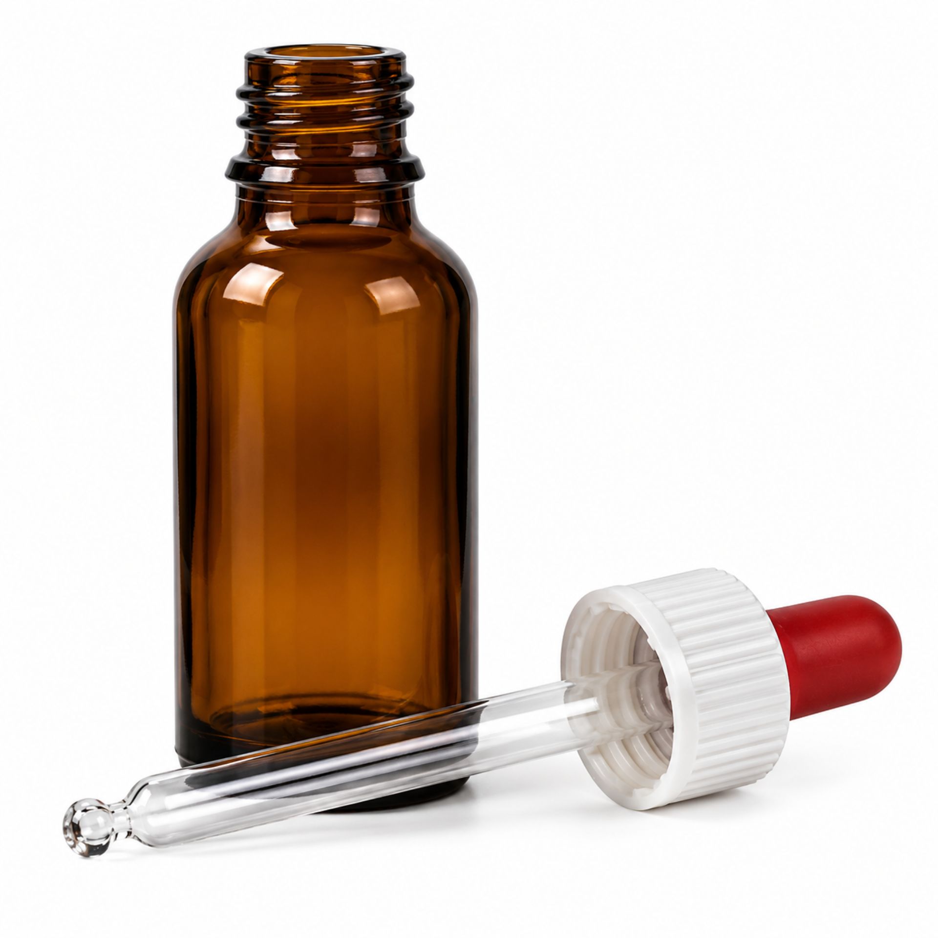 Braune 30 ml Pipettenflasche aus Glas, perfekt als Dosierflasche für präzise Flüssigkeitsabgabe.