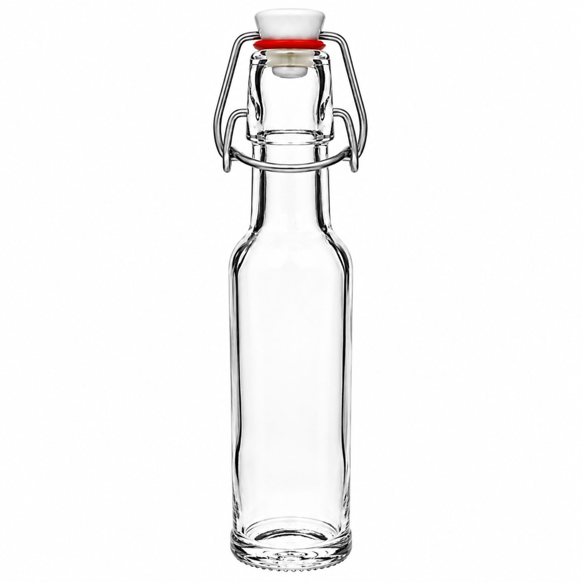 100 ml Glasflasche mit Bügelverschluss, ideal zum Abfüllen von Getränken, Essenzen oder Ölen. Hochwertiges, transparentes Glasdesign mit praktischem Verschlussmechanismus für sicheres, tropffreies Verschließen.