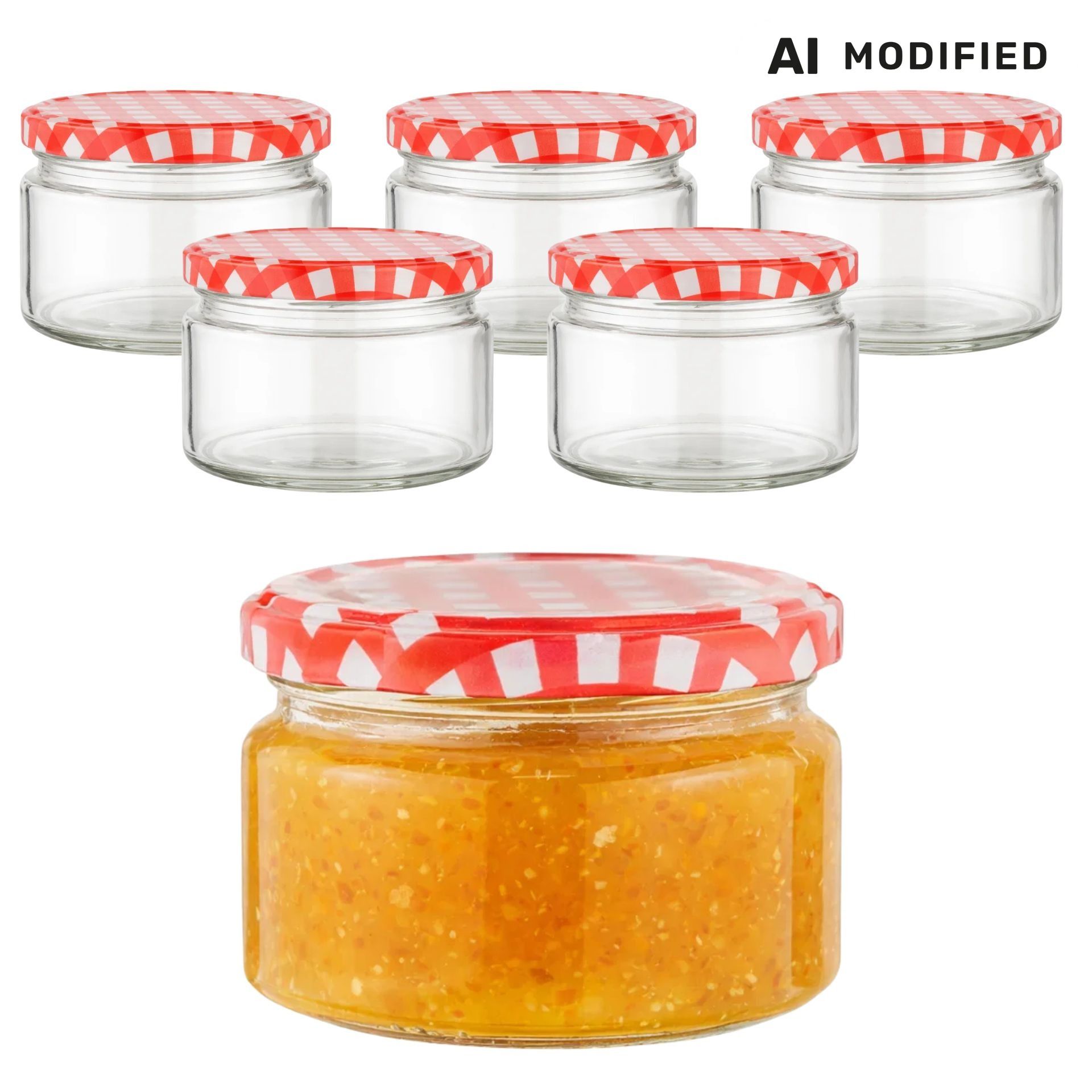 Einmachgläser 6x250 ml mit Schraubdeckel rot-weiss kariert