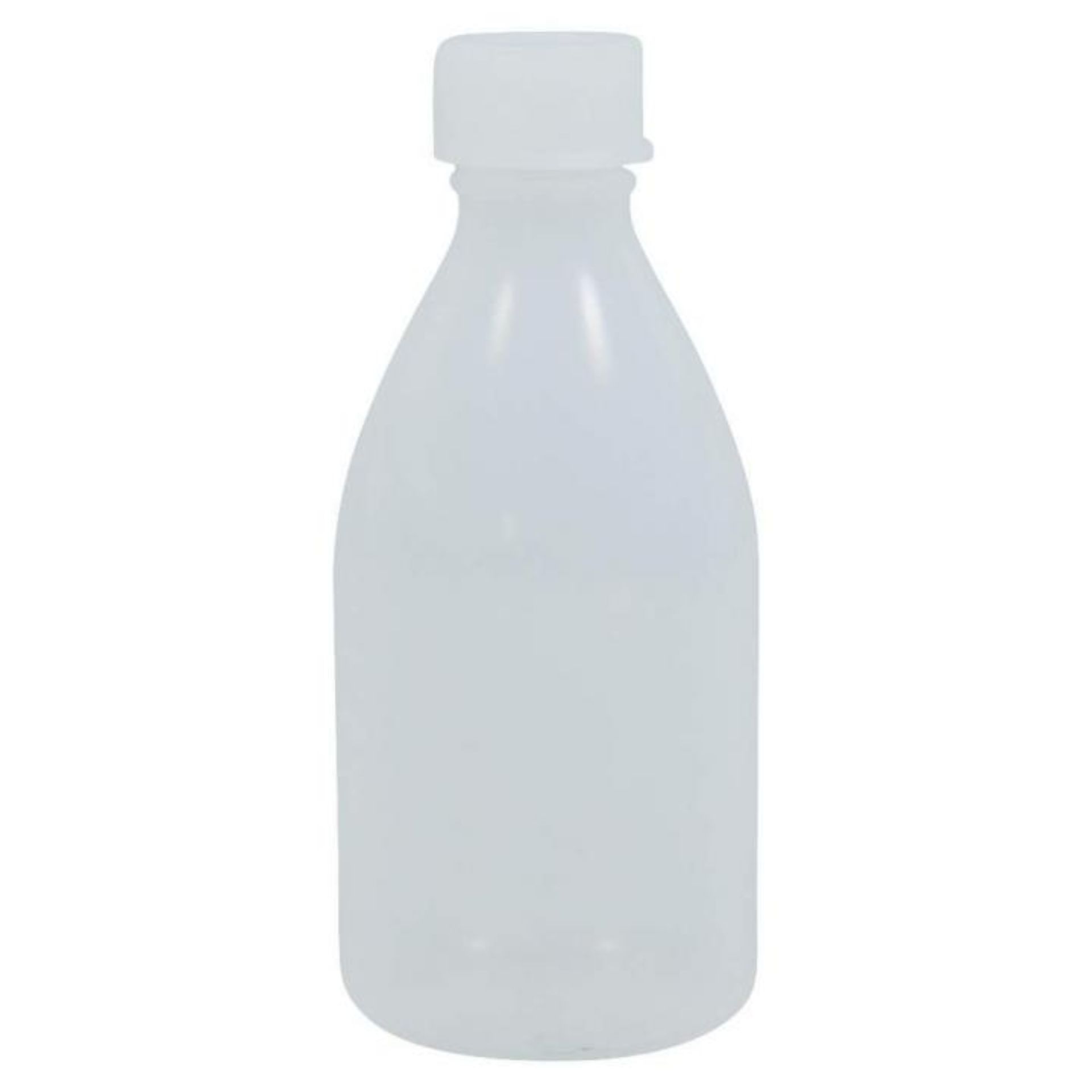 Laborflasche PE 100 ml, Enghalsflasche mit Schraubverschluss, ideal für Probenahme und Lagerung von Flüssigkeiten in Laboren.
