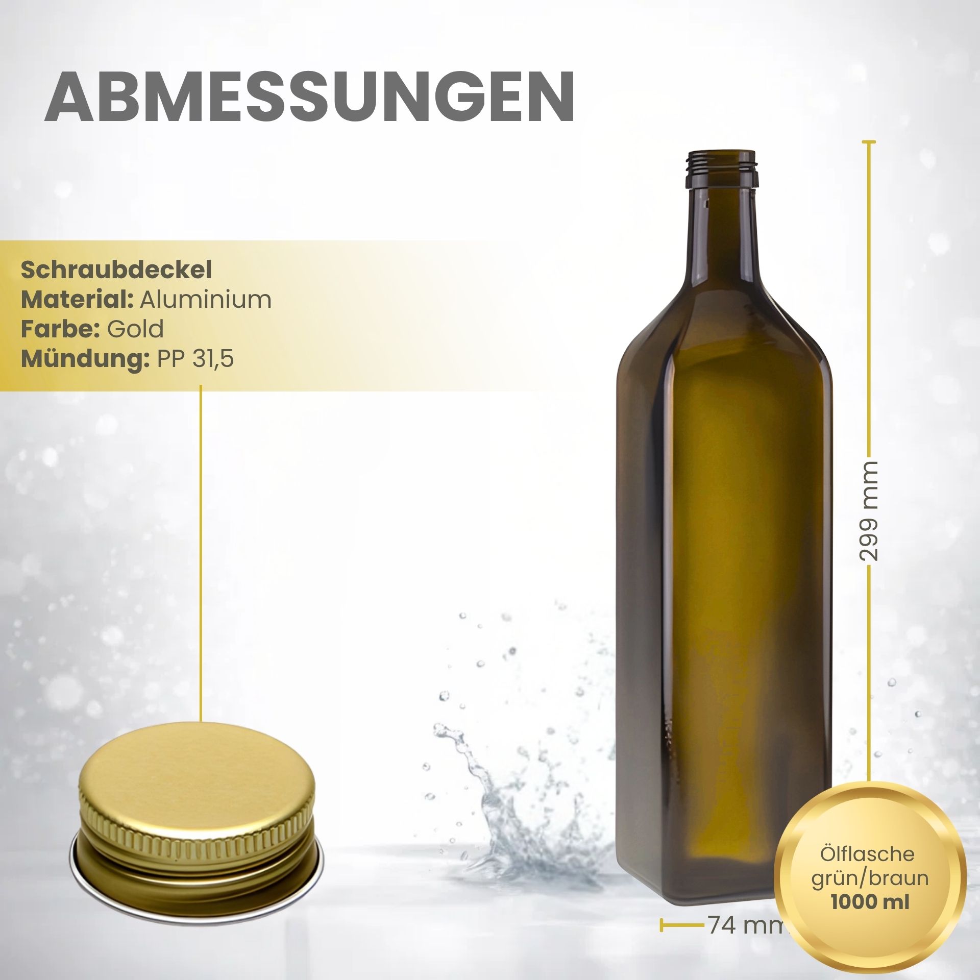 Glasflasche 1000 ml eckig Marasca Antik