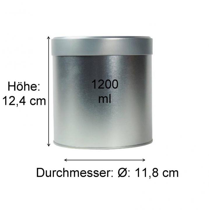 Maßzeichnung eines silbernen Aluminiumverschlusses mit detaillierten Abmessungen und Spezifikationen, dargestellt auf einer technischen Skizze für Verpackungs- und Verschlussprodukte.