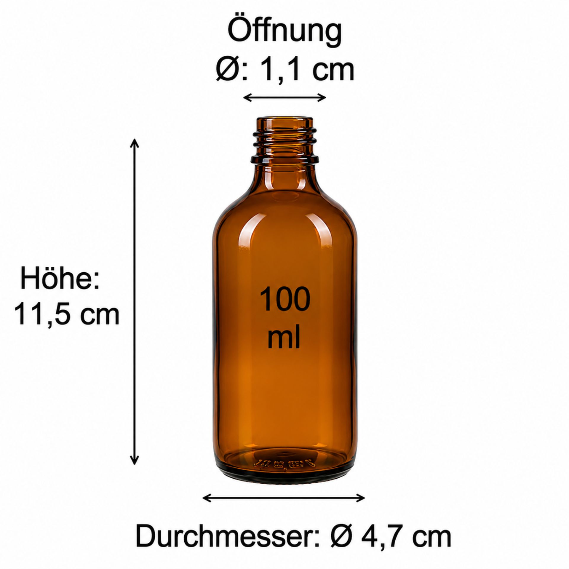 Produktbild einer Designermesse: Viereckige Flasche, brauner Korkverschluss, strukturierte Oberfläche, Maße angegeben. Ideal für Getränke, Dekoration oder Sammler.