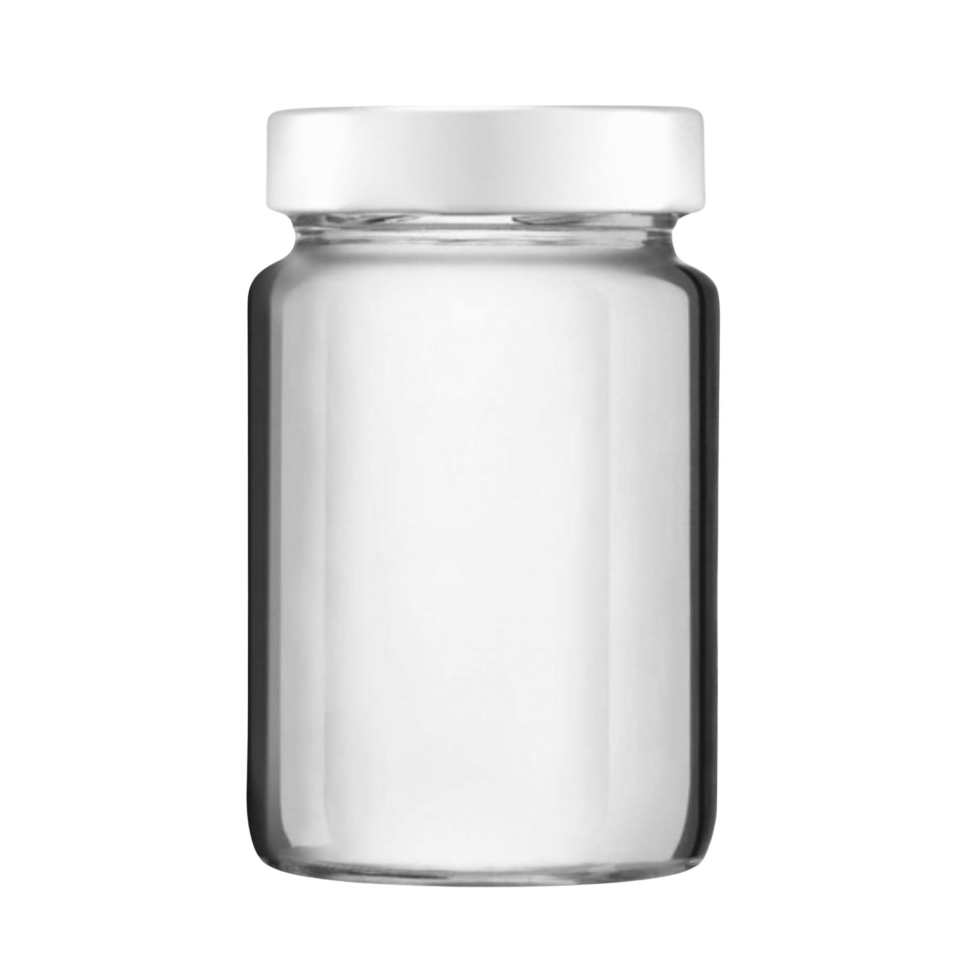 785 ml Vorratsglas mit Schraubdeckel – Einmachglas aus Klarglas für Lebensmittel-Aufbewahrung Klarglas-Vorratsglas mit 785 ml Fassungsvermögen, zylindrische Form, weiter Hals mit silberfarbenem Schraubdeckel, auf weißem Hintergrund.