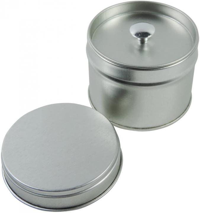 Runde Vorratsdose Ø 6 cm mit Gewürzdosen-Design aus Glas und Metall, ideal zur Aufbewahrung von Gewürzen und kleinen Küchenzutaten.