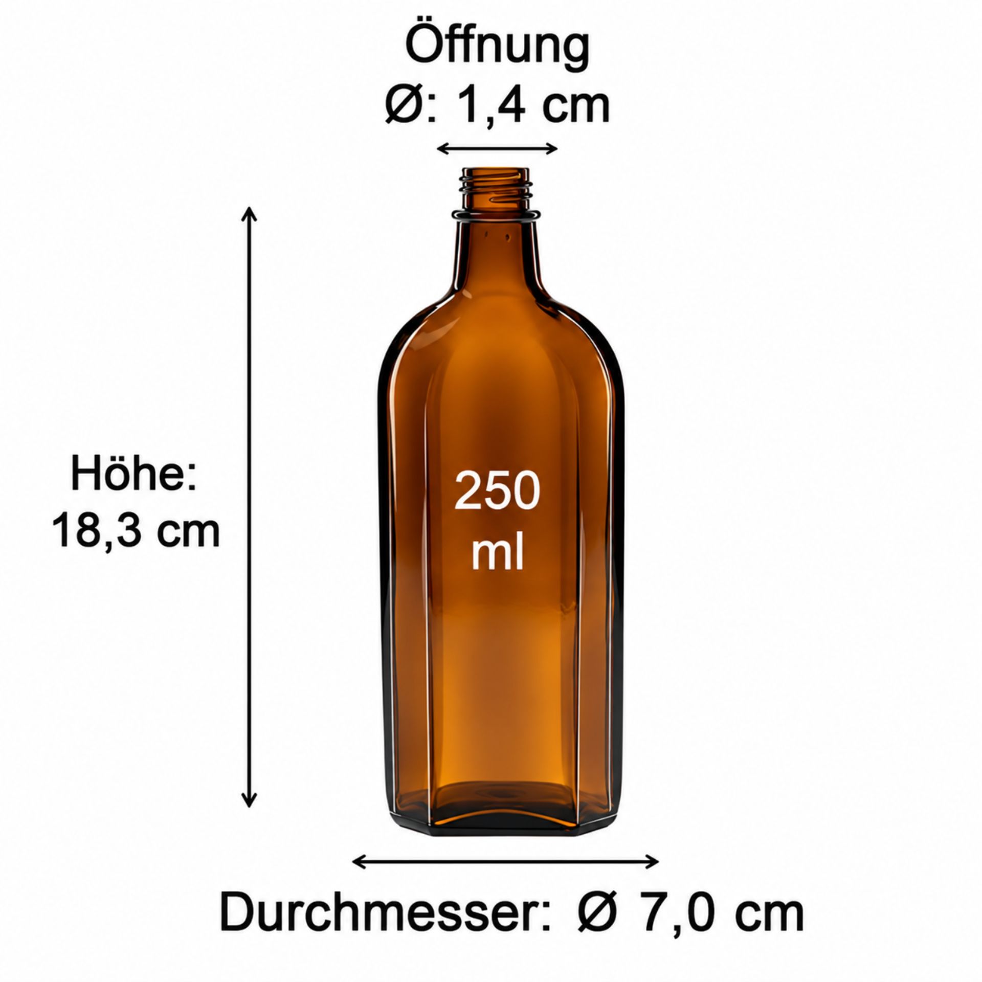Bild einer weißen Weinflasche mit grüner Kapsel und Etikett, bestehend aus detaillierten Maßen und Produktinformationen für Verpackungsoptimierung und Lagerung.