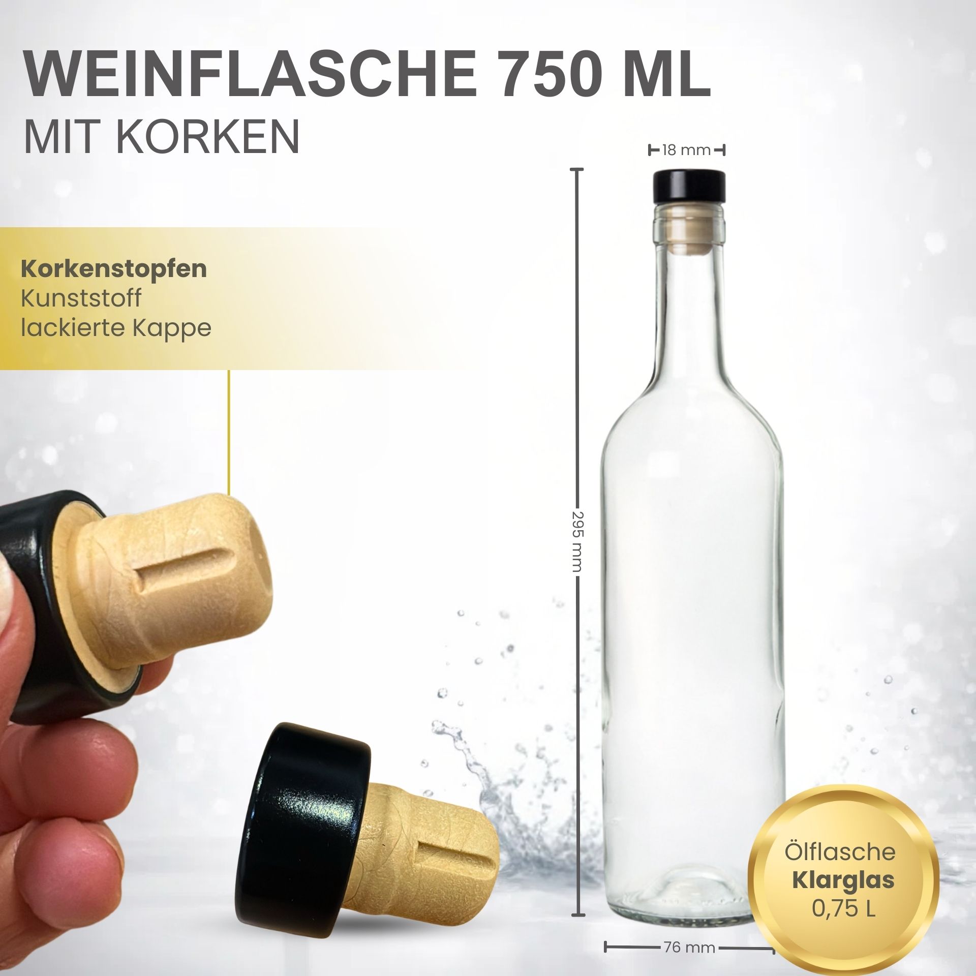 Weinflaschen Set 6x750 ml mit Korken Schwarz