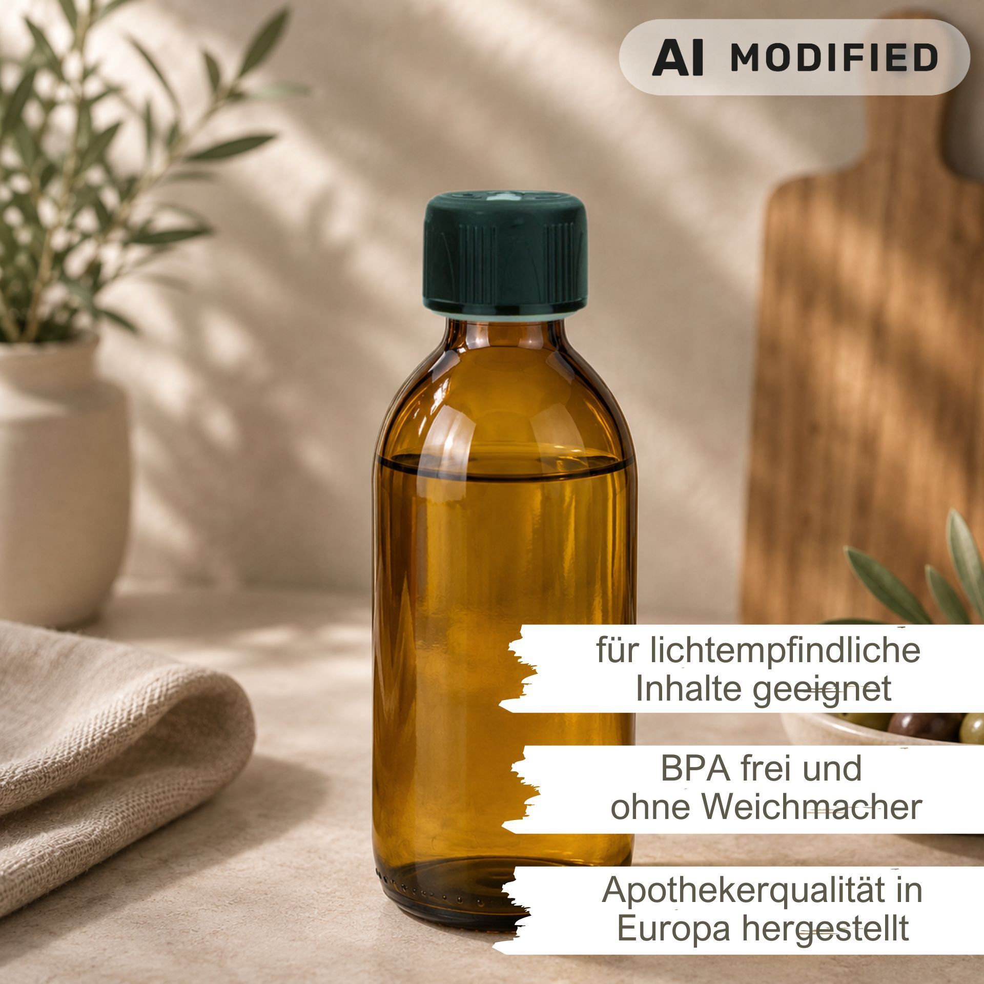 Glasflasche  200 ml Apothekerflasche Schraubdeckel (Kisi)