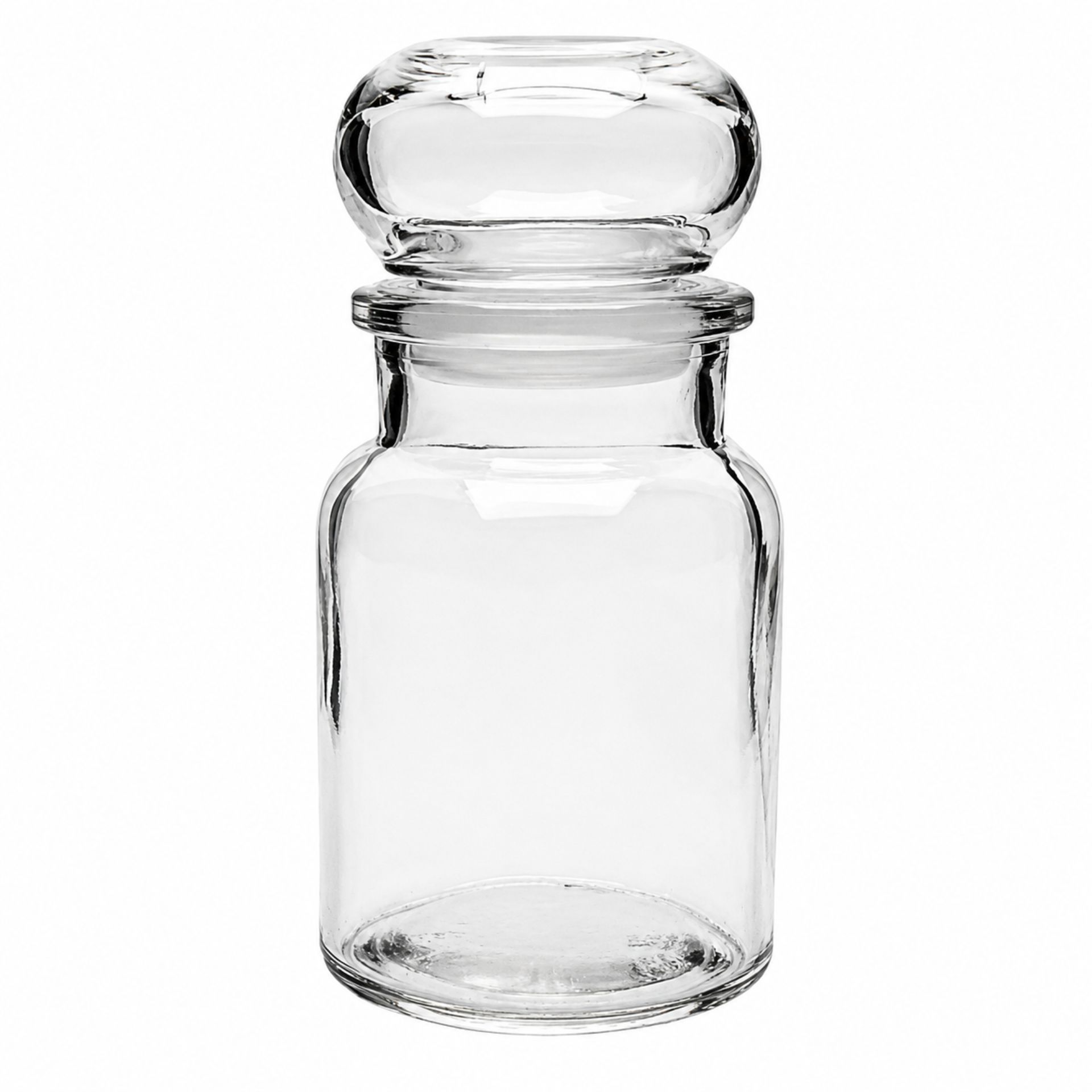 Rundes 150 ml Vorratsglas mit Glasstopfen auf weißem Hintergrund