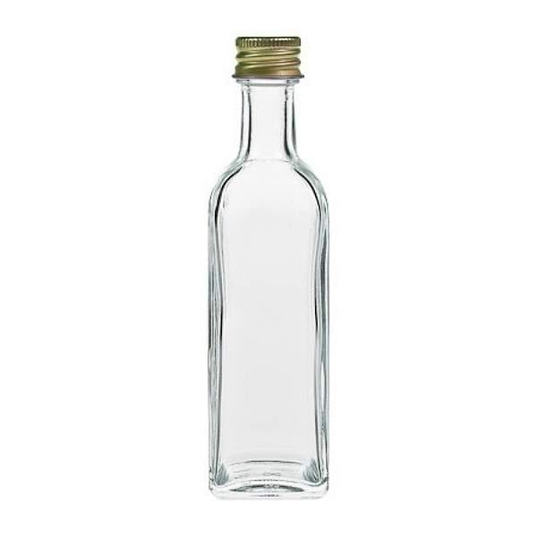 Miniflasche Glasflasche  60 ml viereckig mit Schraubverschluss 