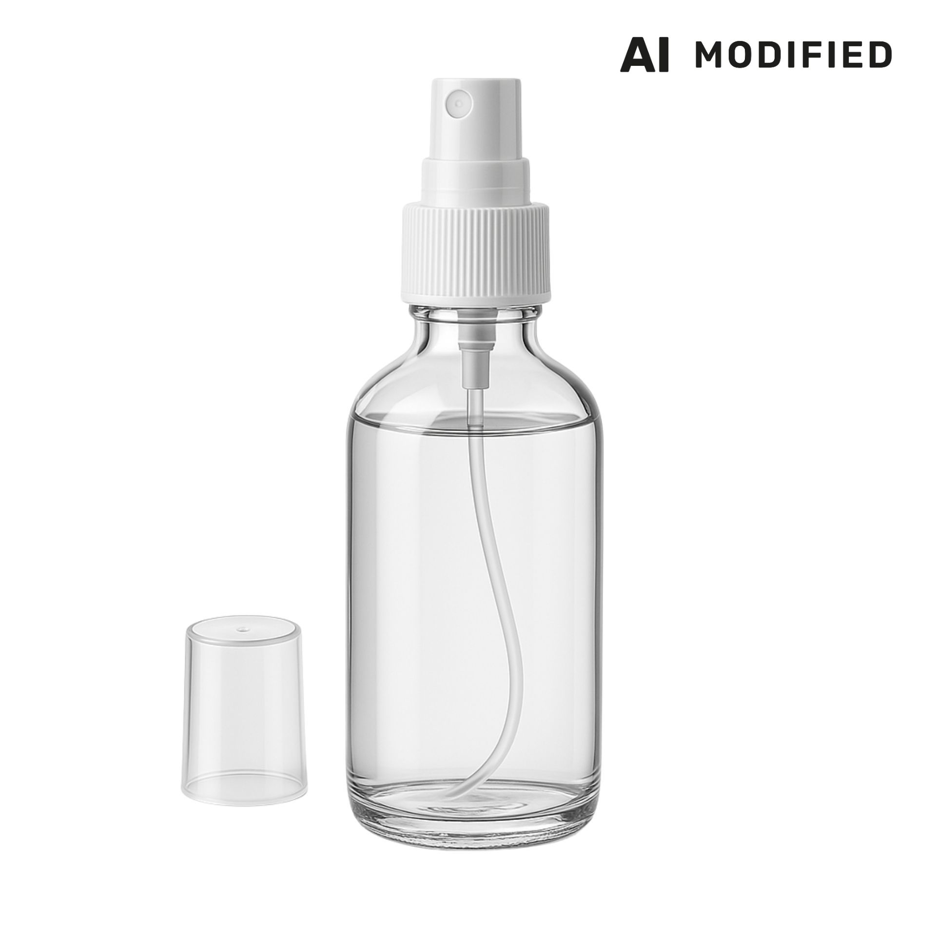 Kleine Sprühflasche 50 ml mit Zerstäuber in transparentem Design, ideal für Kosmetikprodukte und Flüssigkeiten, wiederverwendbar und hygienisch.