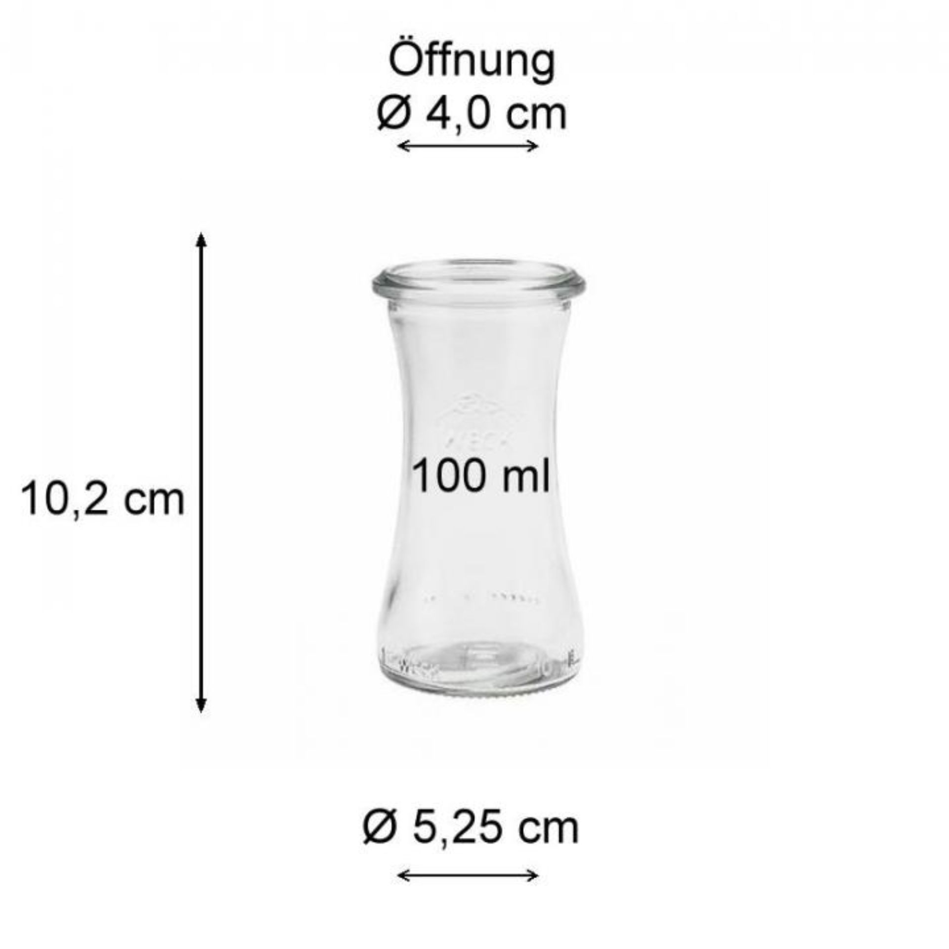 Weckglas Delikatessenglas 100 ml mit Deckel, transparent, ideal für Konfitüren, Desserts und Marmeladen. Hochwertiges Glas, luftdicht verschließbar, vielseitig einsetzbar in Küche und Haushalt.