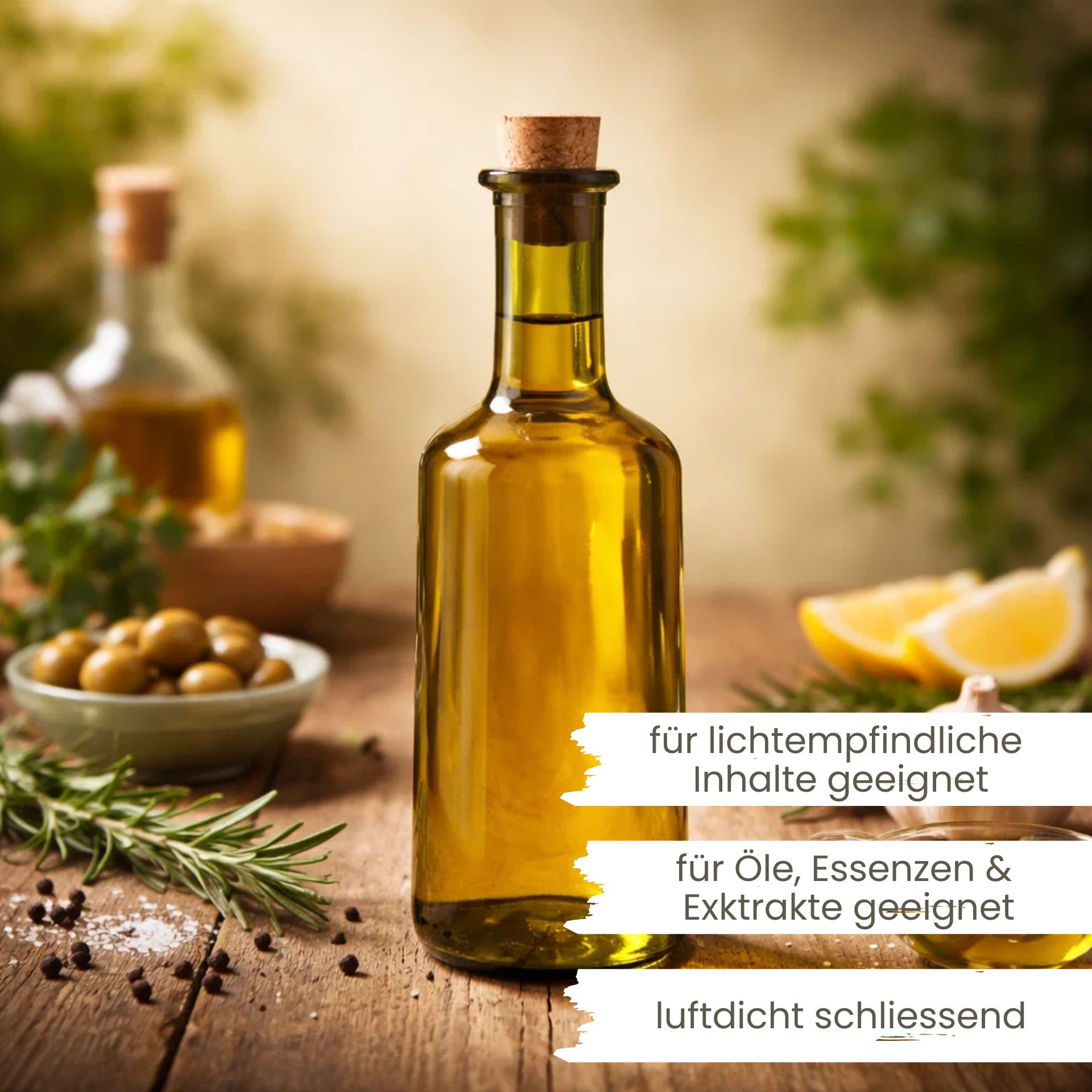 Ölflasche 250 ml grün mit Korken
