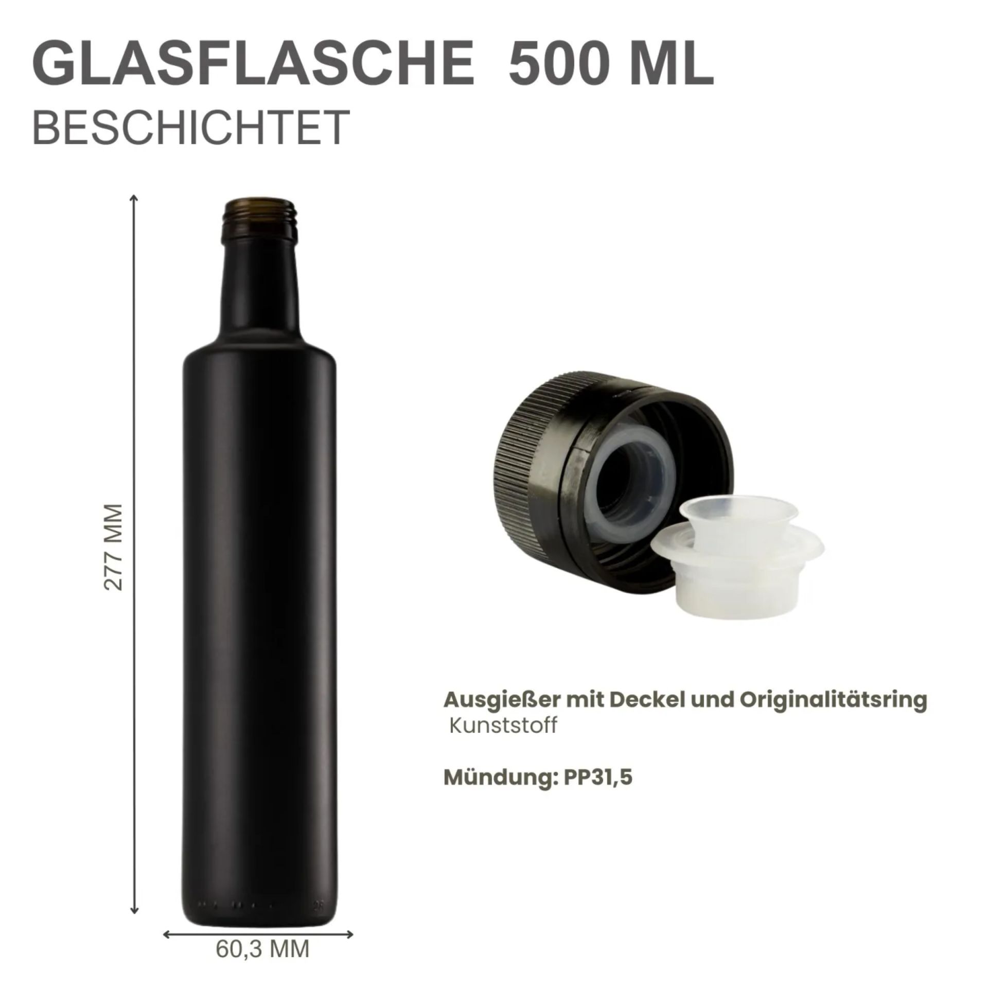 mikken Ölflasche Glasflasche matt schwarz, 500 ml mikken Ölflasche Glasflasche matt schwarz, 500 ml