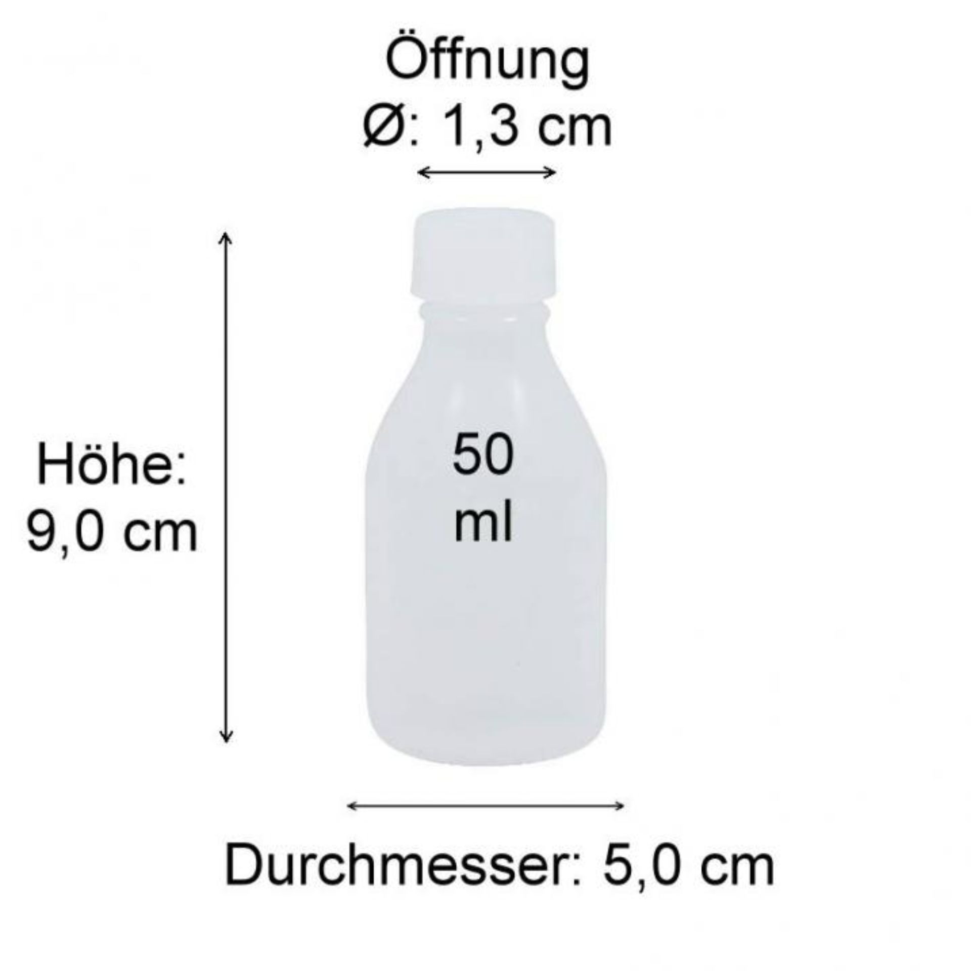50 ml Viiala Karaffe aus Klarglas mit passendem Korkverschluss, Produktbild und Maße, ideal für elegante Präsentationen von Spirituosen oder Öl.