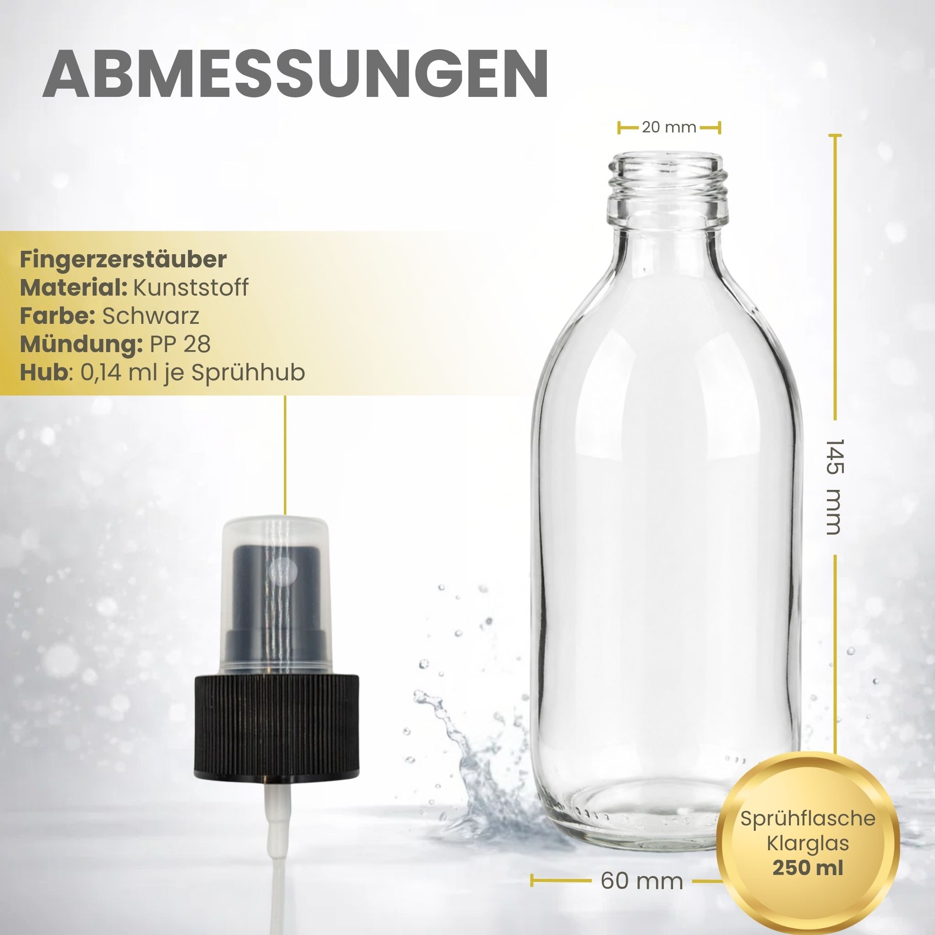 Sprühflasche  250 ml Glas mit Fingerzerstäuber