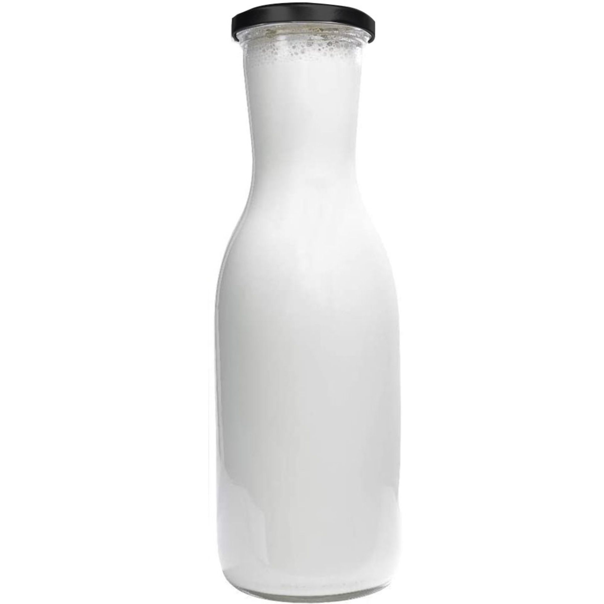 Eine schwarze, wiederverwendbare Edelstahlflasche mit Schraubverschluss steht aufrecht vor neutralem Hintergrund. Die Oberfläche ist matt, die Form zylindrisch mit leicht abgerundetem Boden und schmalem Hals.