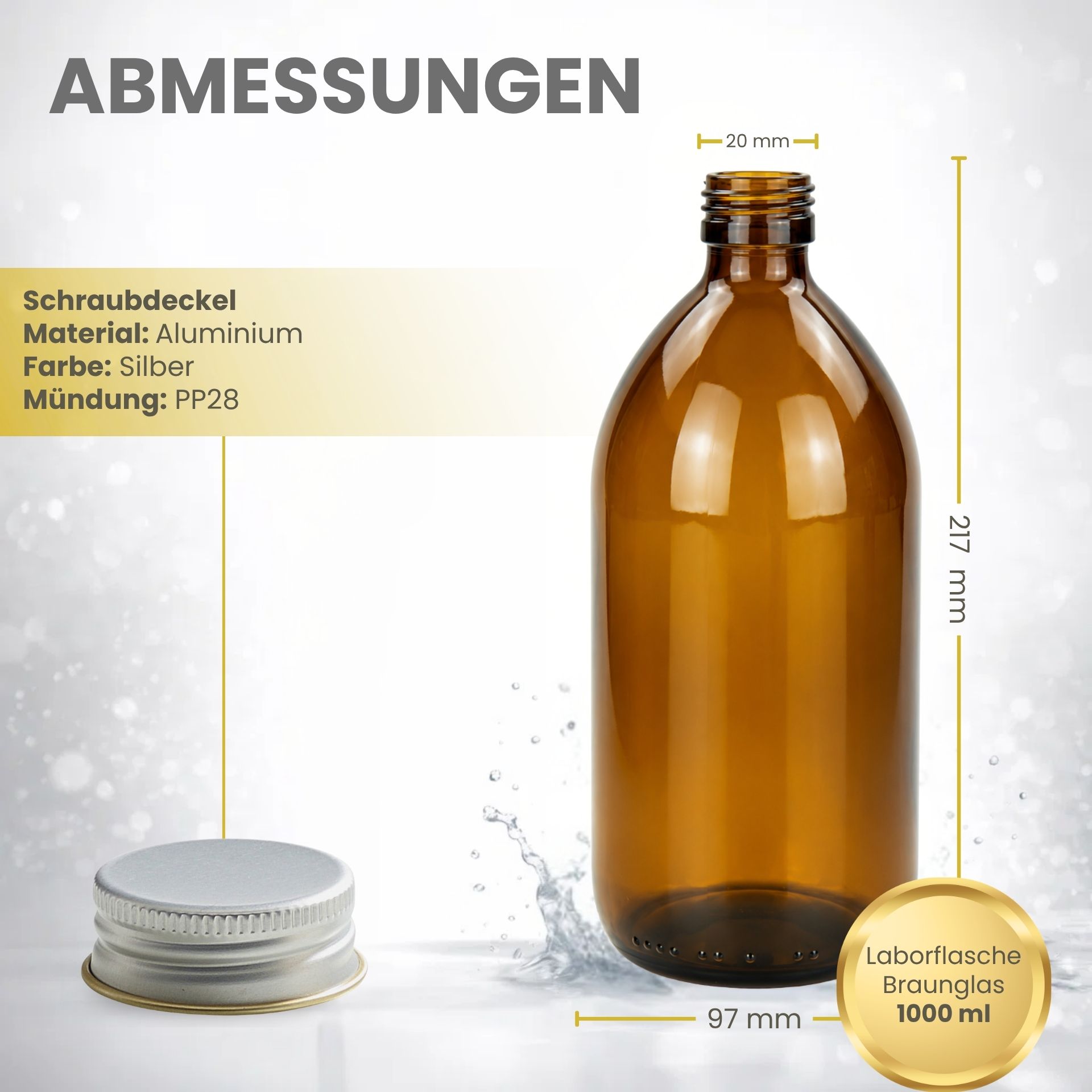 Apothekerflasche 1000 ml Glas Braun Schraubdeckel