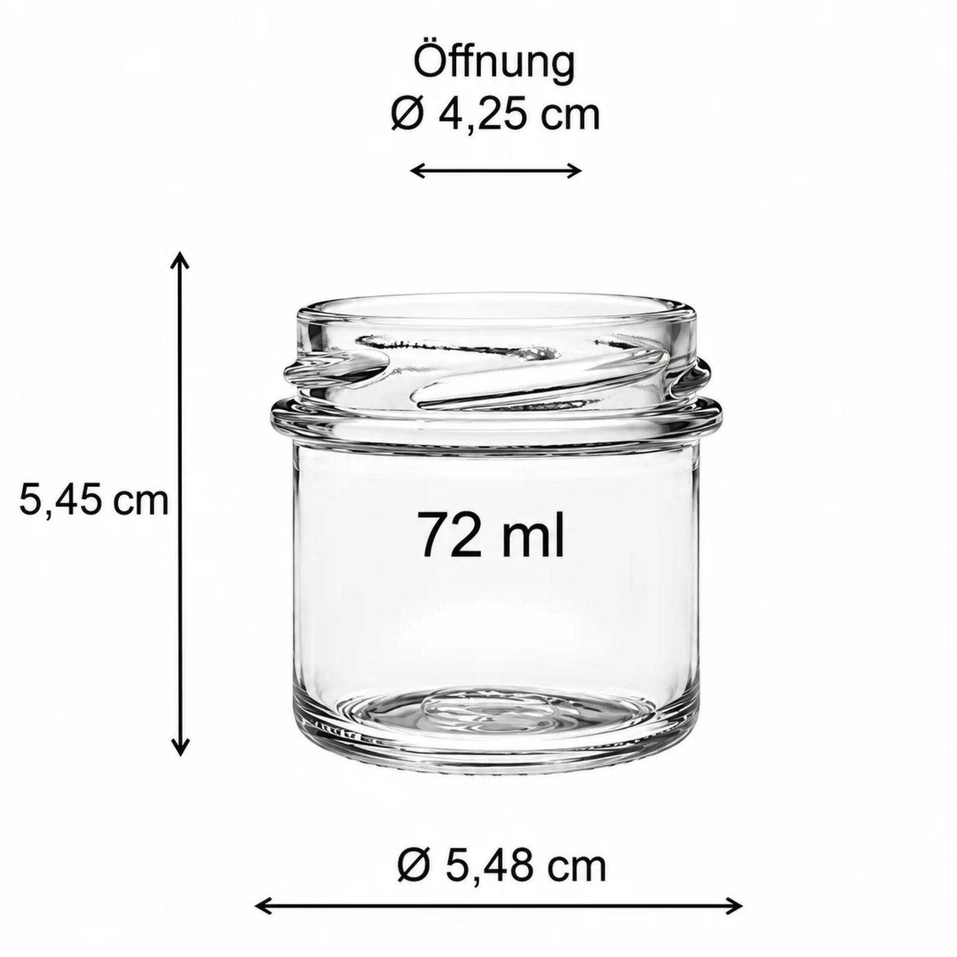 Einmachglas 72 ml mit goldenem Deckel, ideales Mini-Glas für Konfitüren, Gewürze oder Probiergrößen aus robustem Glas mit glänzendem Schraubdeckel.