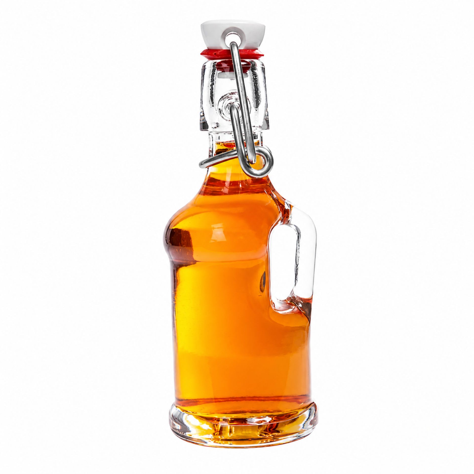 Produktabbildung einer transparenten Glasflasche mit Schraubverschluss und eingeprägtem Muster, geeignet für Getränke oder Flüssigkeiten, auf einem neutralen Hintergrund platziert.