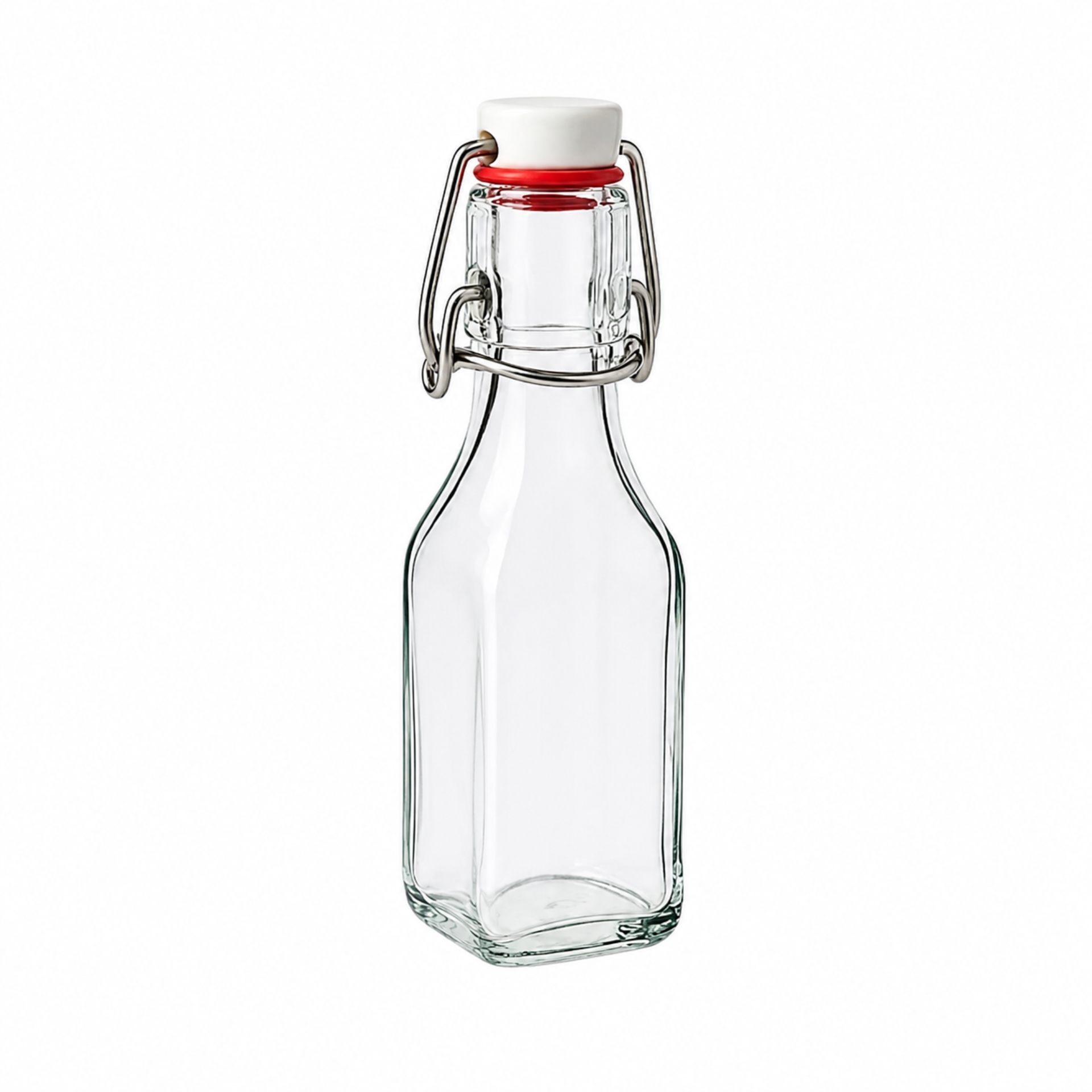 Glasflasche 250 ml eckig mit Bügelverschluss Kunststoff