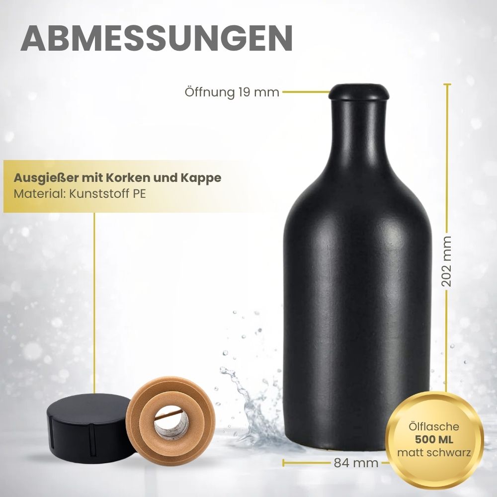 Ölflasche 500 ml Steingut schwarz mit Ausgießer und Stopfen-Kappe