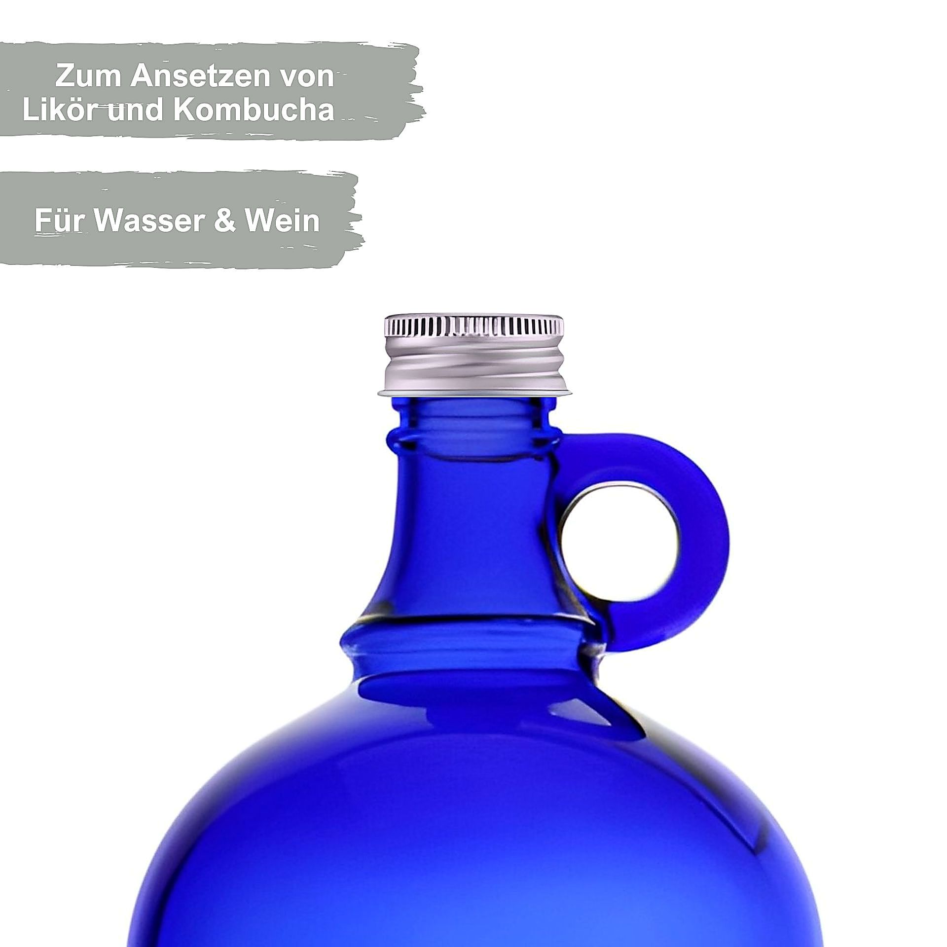 Glasflasche 2000 ml Henkelflasche blau