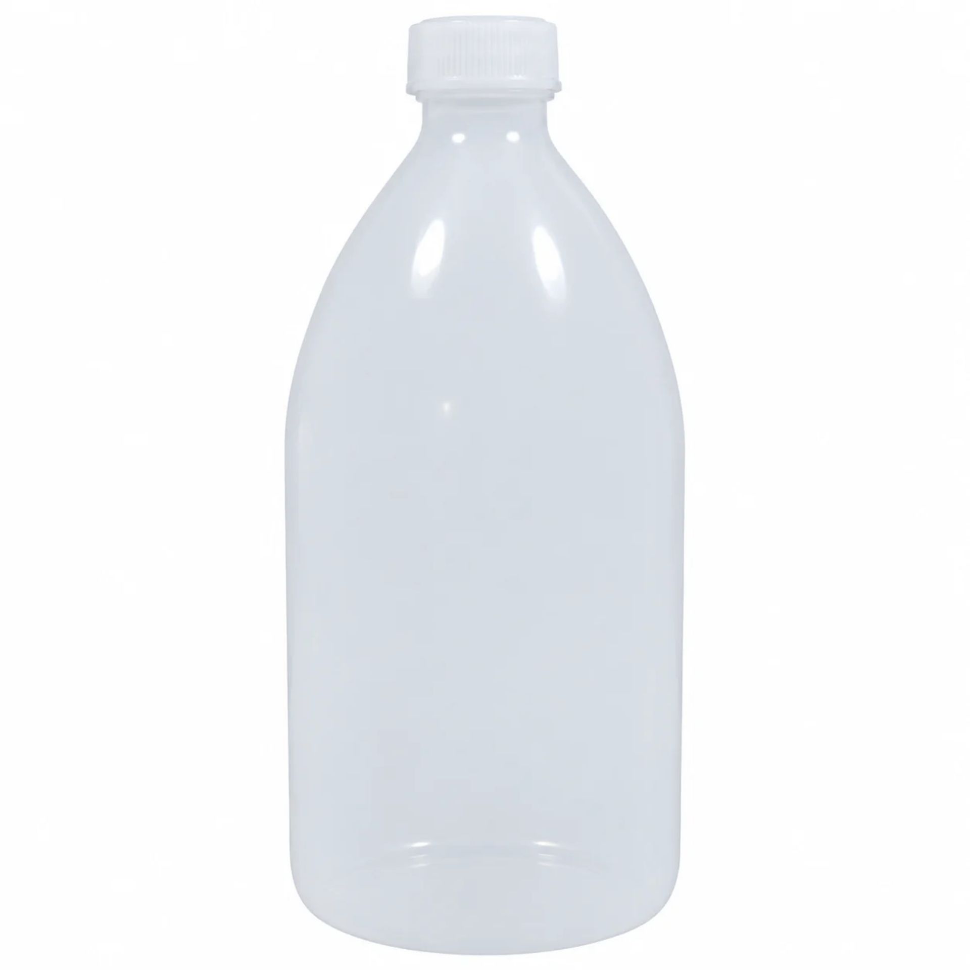 Bild einer transparenten Laborflasche aus Polyethylen (PE) mit einem Fassungsvermögen von 1000 ml. Die Enghalsflasche ist mit einem Schraubverschluss ausgestattet. Ideal für Laboranwendungen und sichere Aufbewahrung von Flüssigkeiten.
