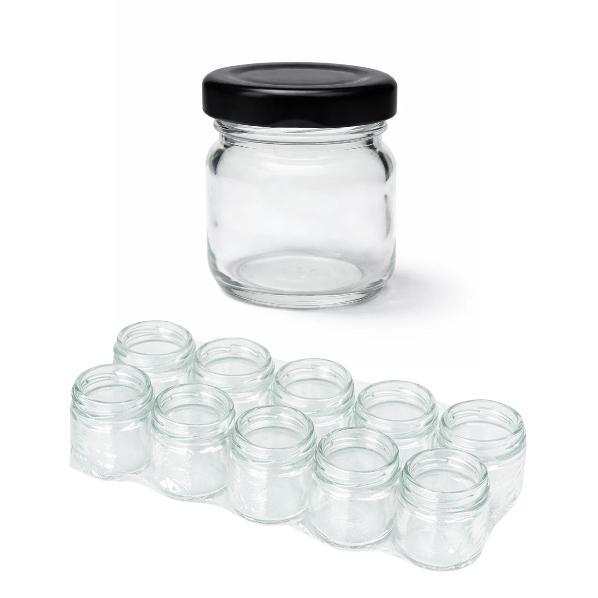 Kleine Einmachgläser 10x40 ml mit Schraubdeckel schwarz