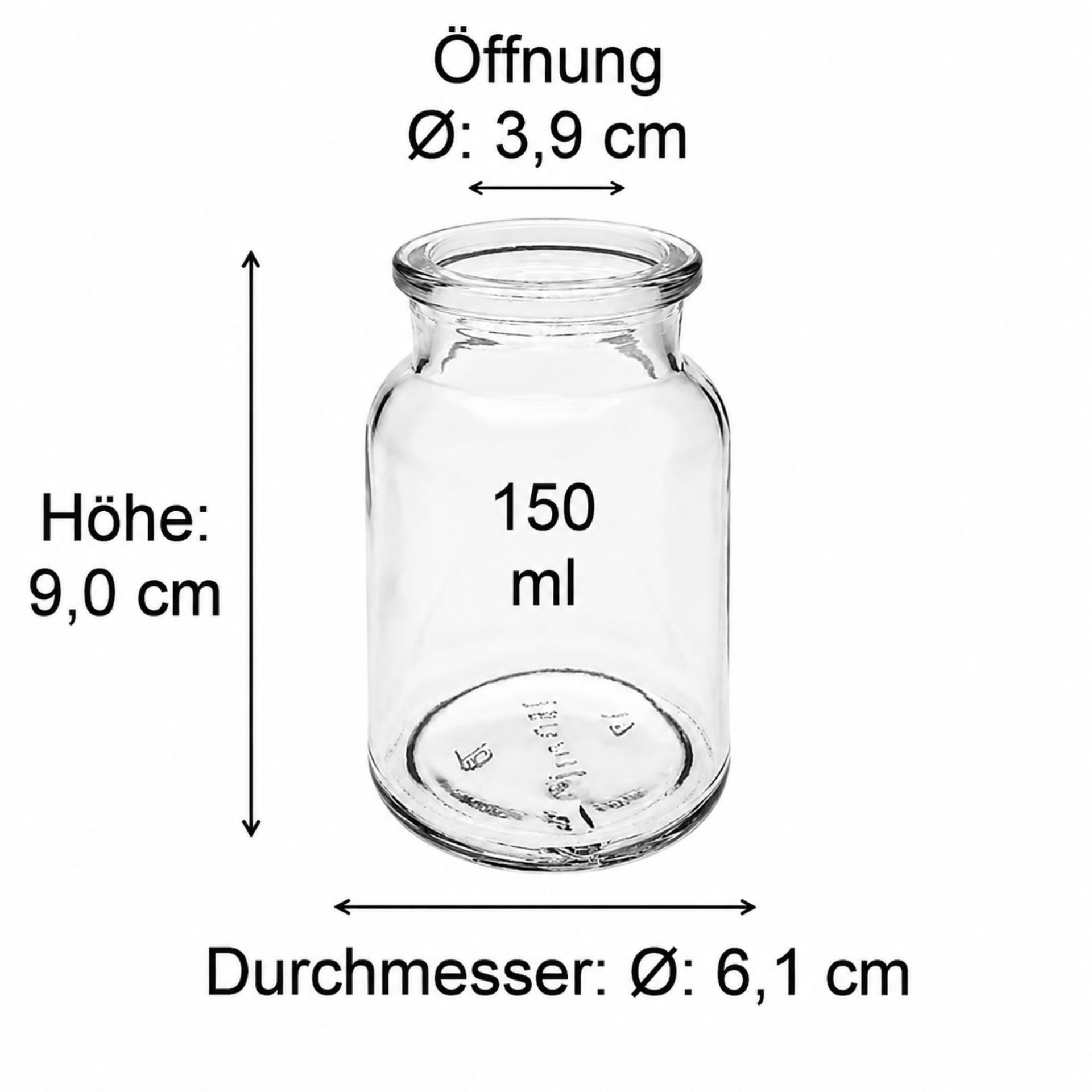 Glasstopfen Glas 150 ml mit Messskala – Transparentes Glasgefäß zur Aufbewahrung von Flüssigkeiten, ideal für Labor- oder Haushaltsanwendungen.