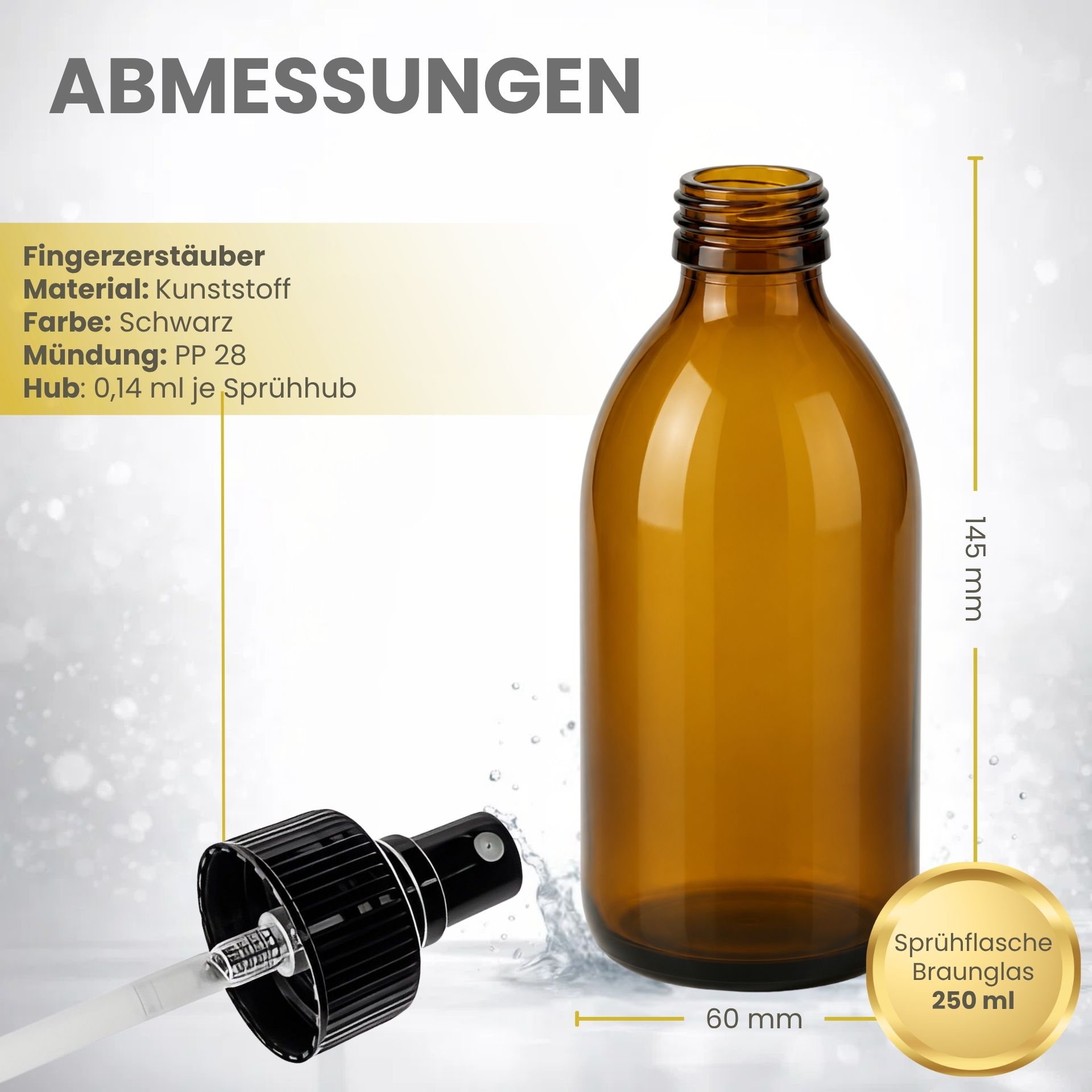 Sprühflasche  250 ml Glas braun mit Zerstäuber