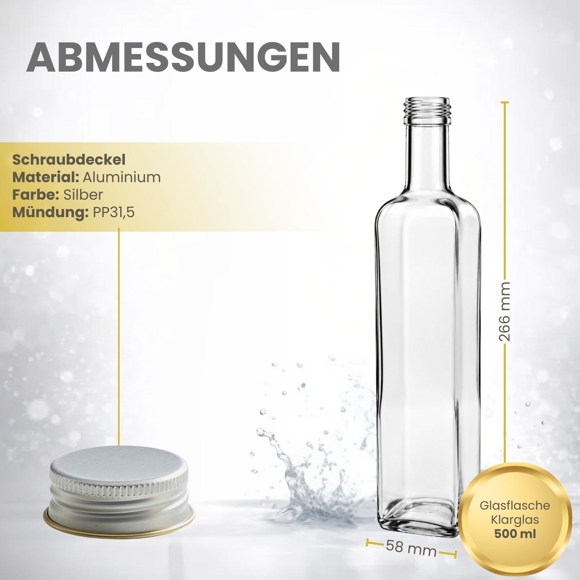 Glasflasche  500 ml eckig Marasca klar