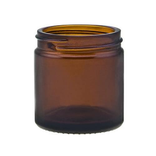 Brauner Glastiegel 60 ml mit Deckel, ideal für Cremes - Ansicht seitlich mit geschlossener Kappe.