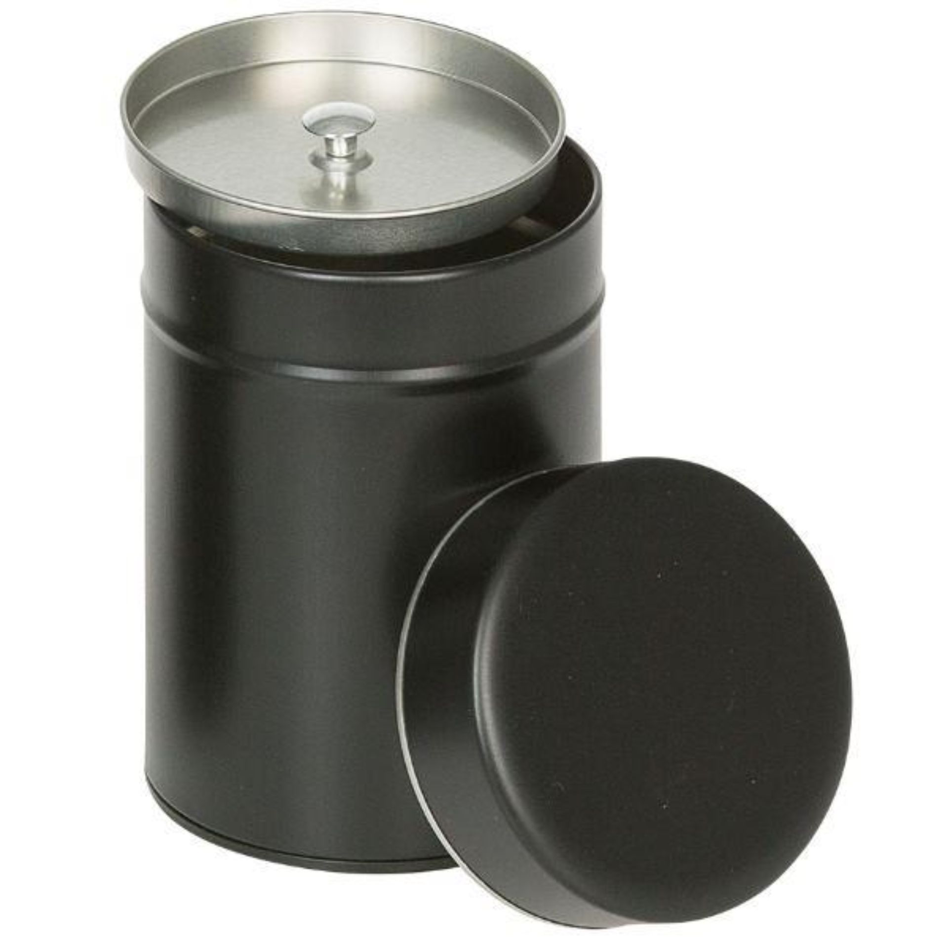 Schwarze runde Gewürzdose aus Metall mit Aromadeckel, 8.3 cm Durchmesser x 12.6 cm Höhe