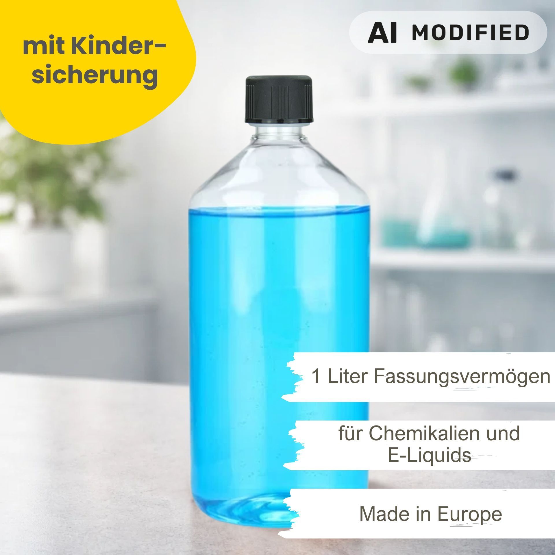 PET Flasche 1000 ml Laborflasche Klar Kunststoff mit Schraubdeckel (Kisi)