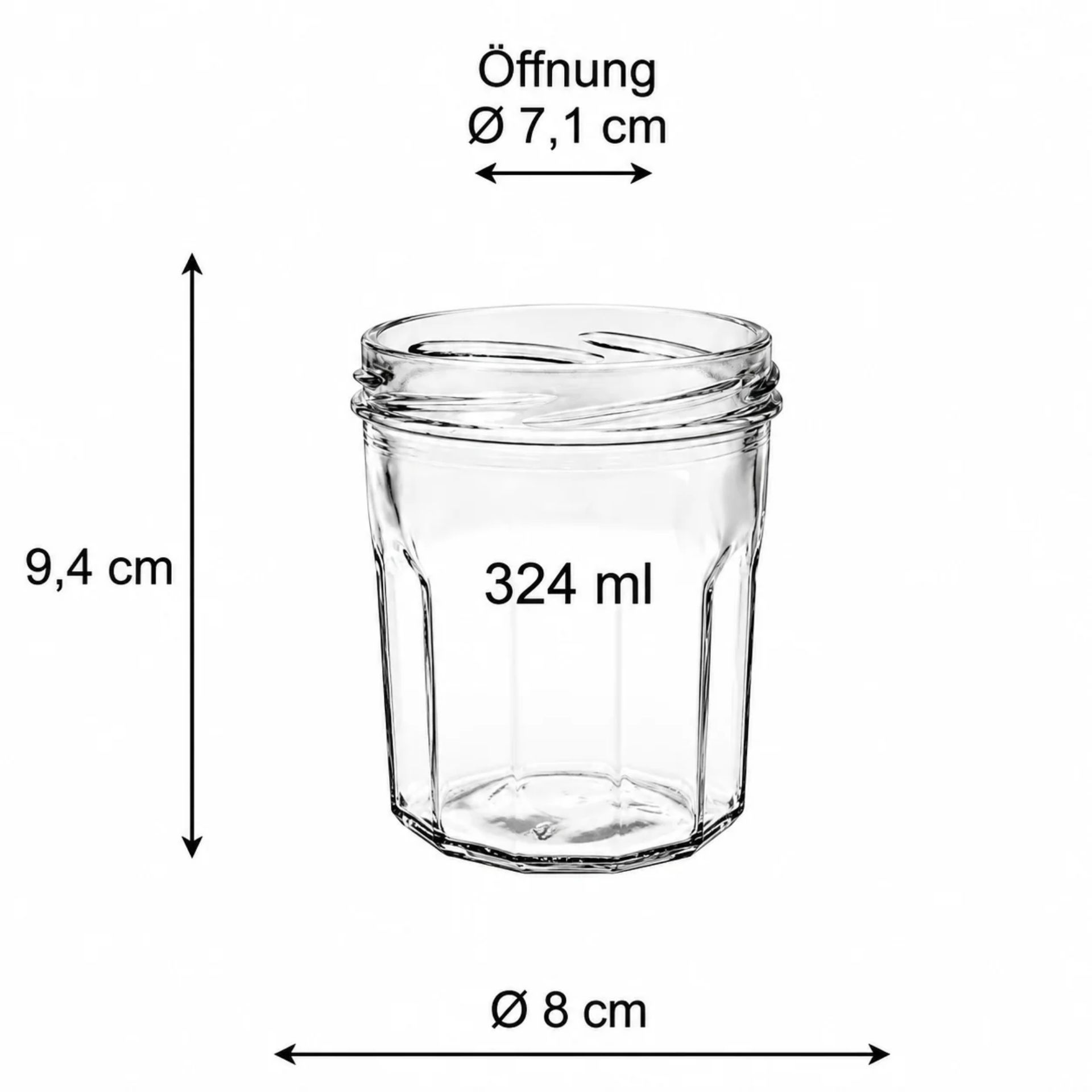 Einmachglas 324 ml mit Facettenschliff und Deckel in verschiedenen Farben – Ideal zum Einkochen und Aufbewahren von Lebensmitteln.