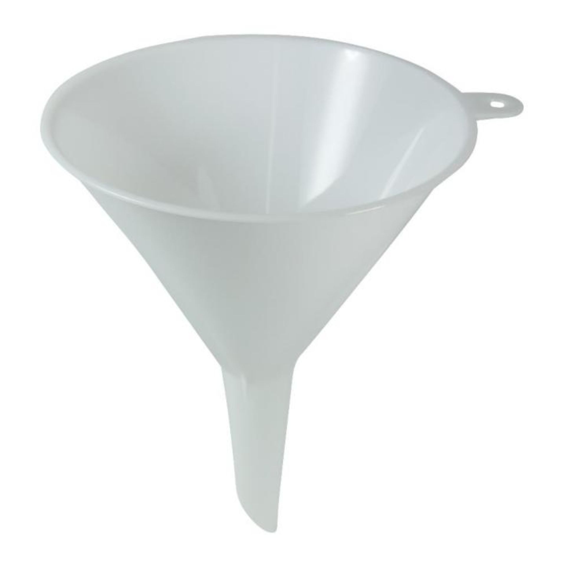 Trichter aus weißem Kunststoff, Durchmesser 12 cm, ideal zum Einfüllen von Flüssigkeiten in Flaschen und Dosen.
